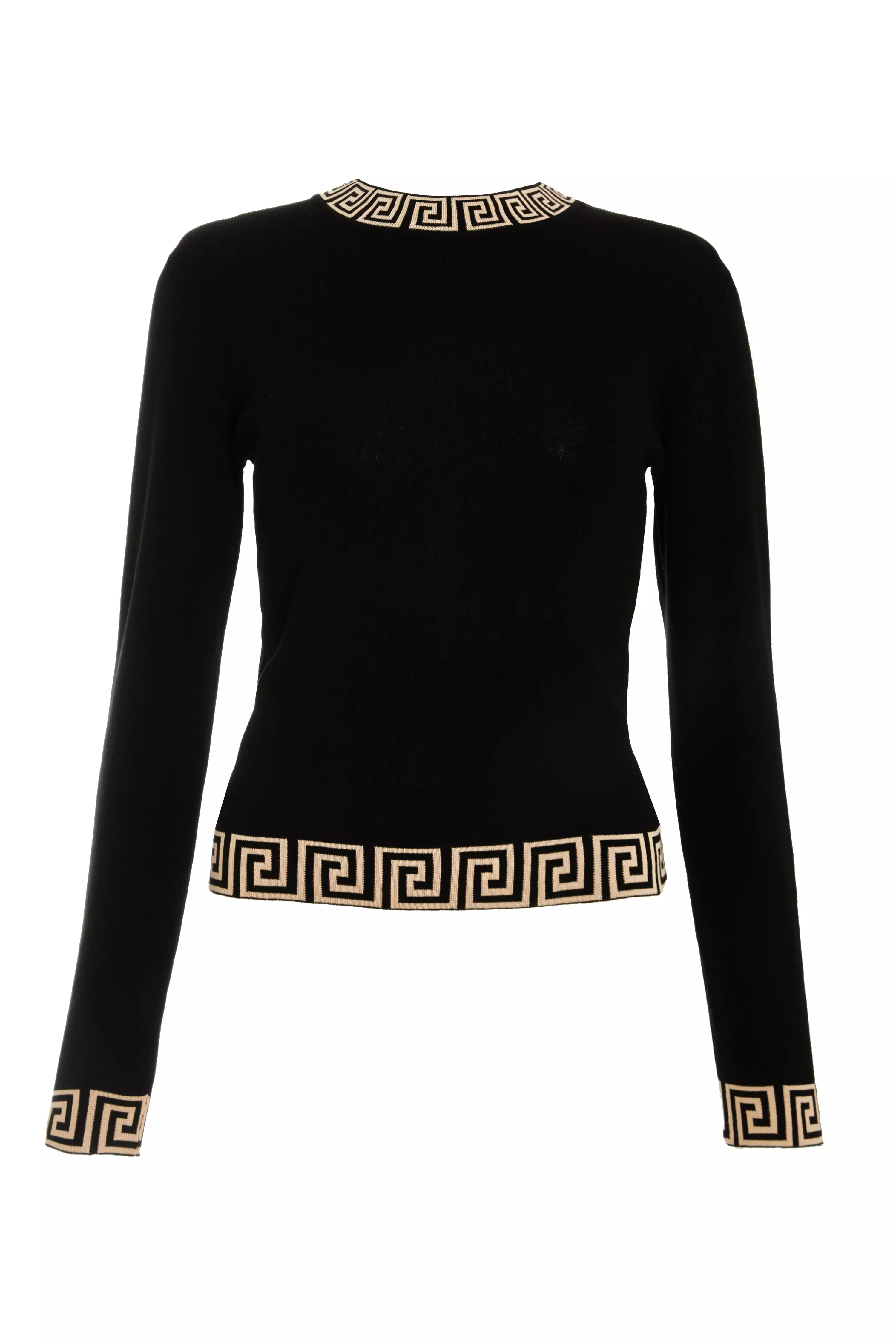 Black Knitted Geometric Trim Jumper