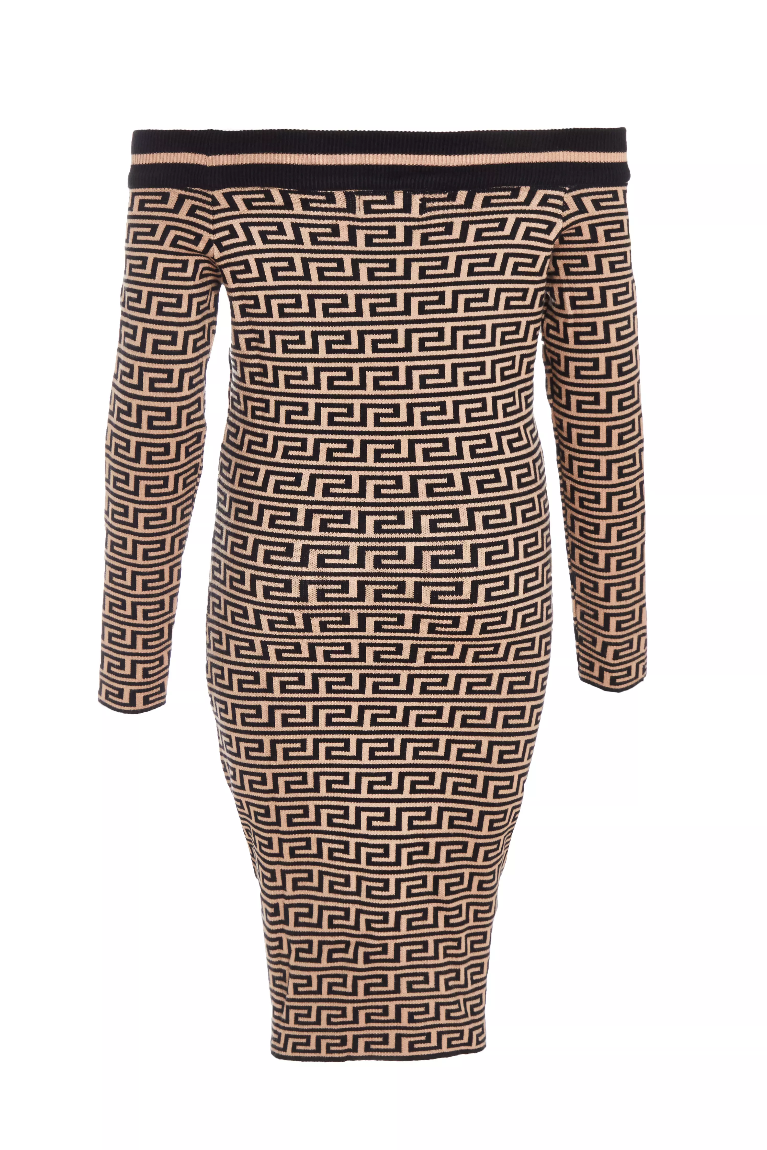 Black Geometric Bardot Mini Dress