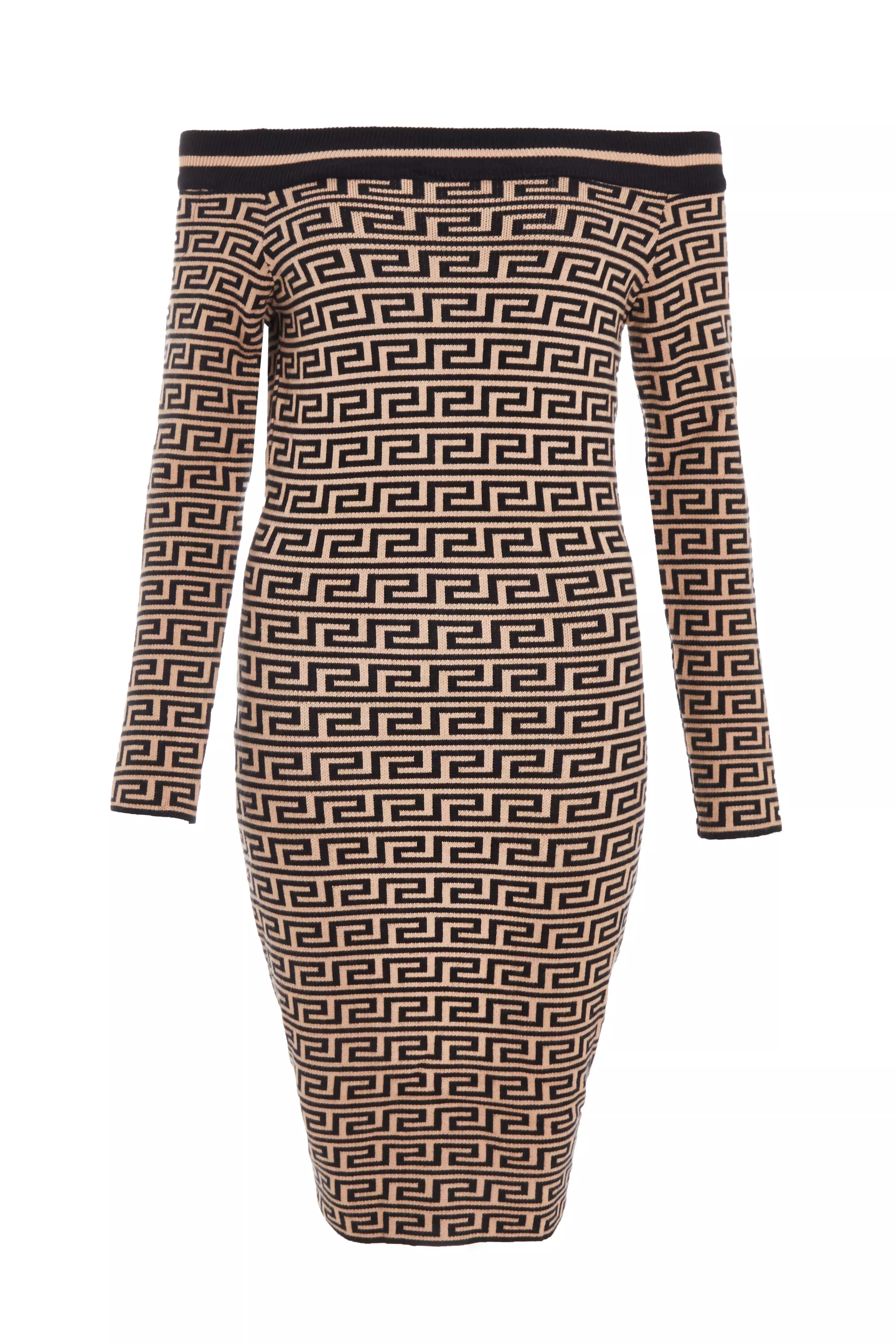 Black Geometric Bardot Mini Dress