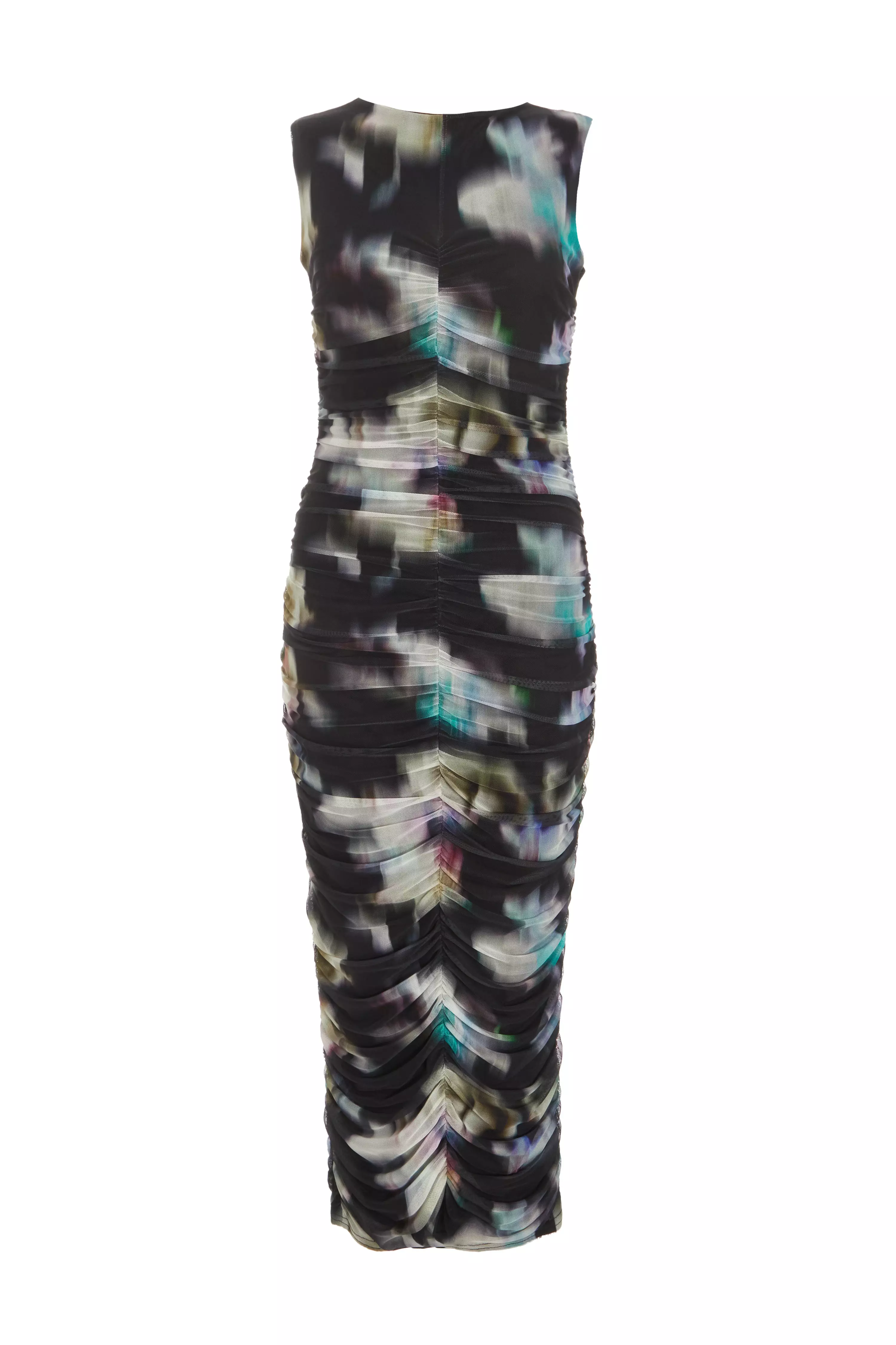 Black Brushstroke Print Mesh Midaxi Dress