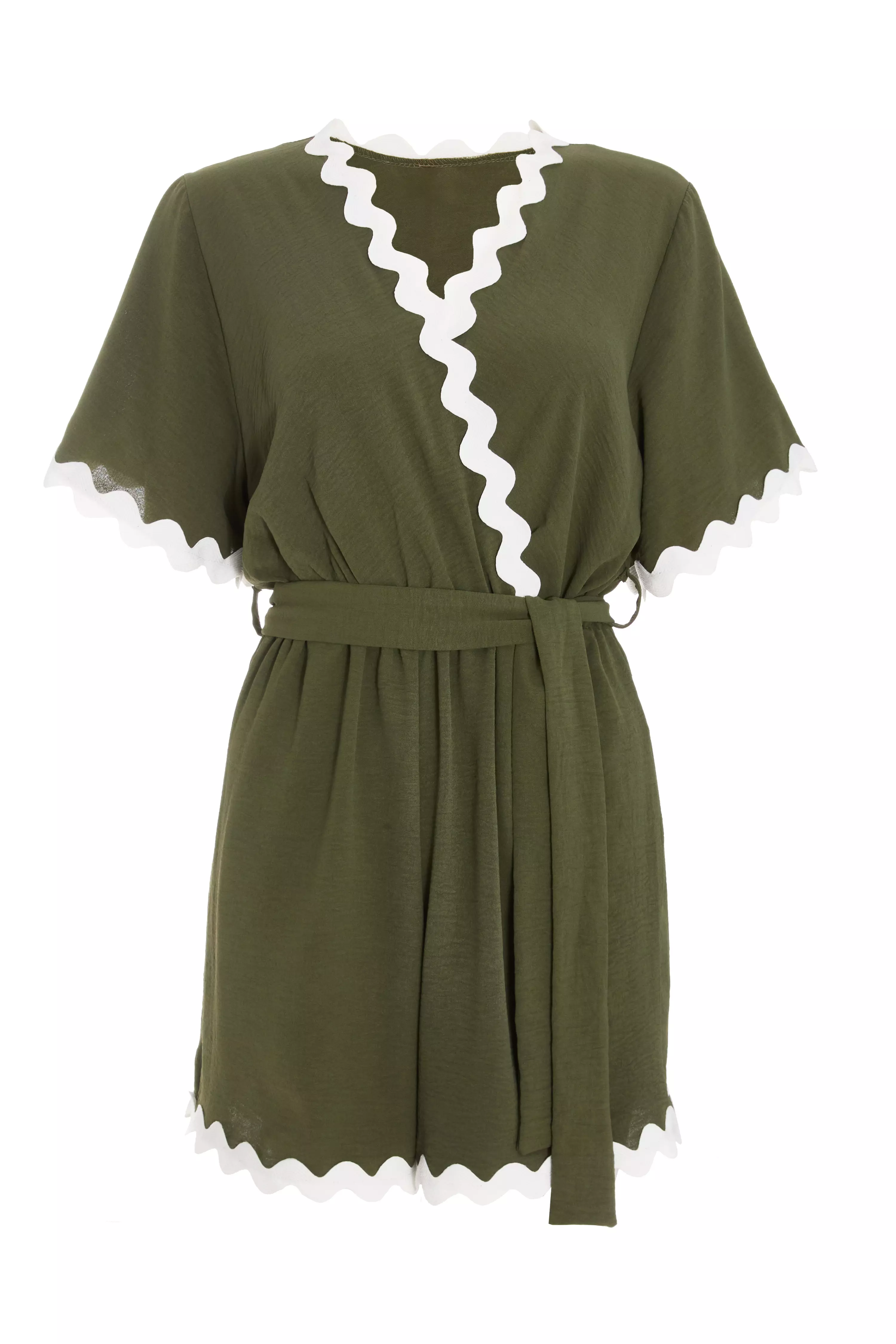 Khaki Wavy Trim Playsuit