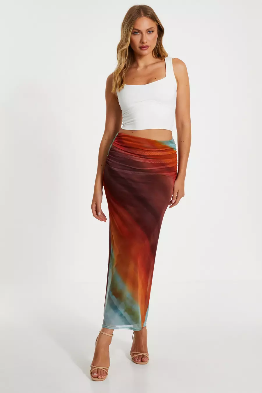 Brown Ombre Ruched Maxi Skirt QUIZ Clothing