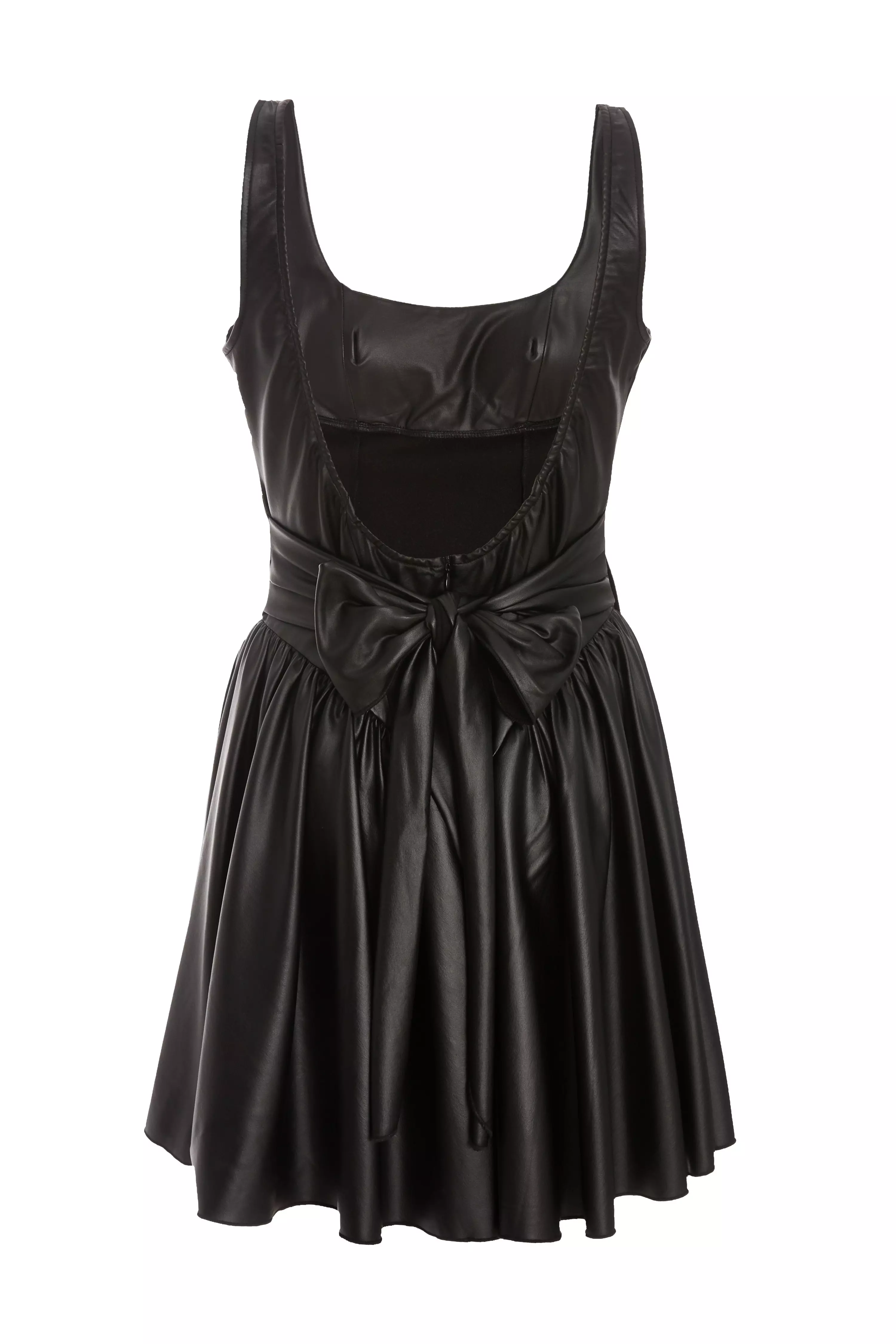 Black Faux Leather Skater Dress