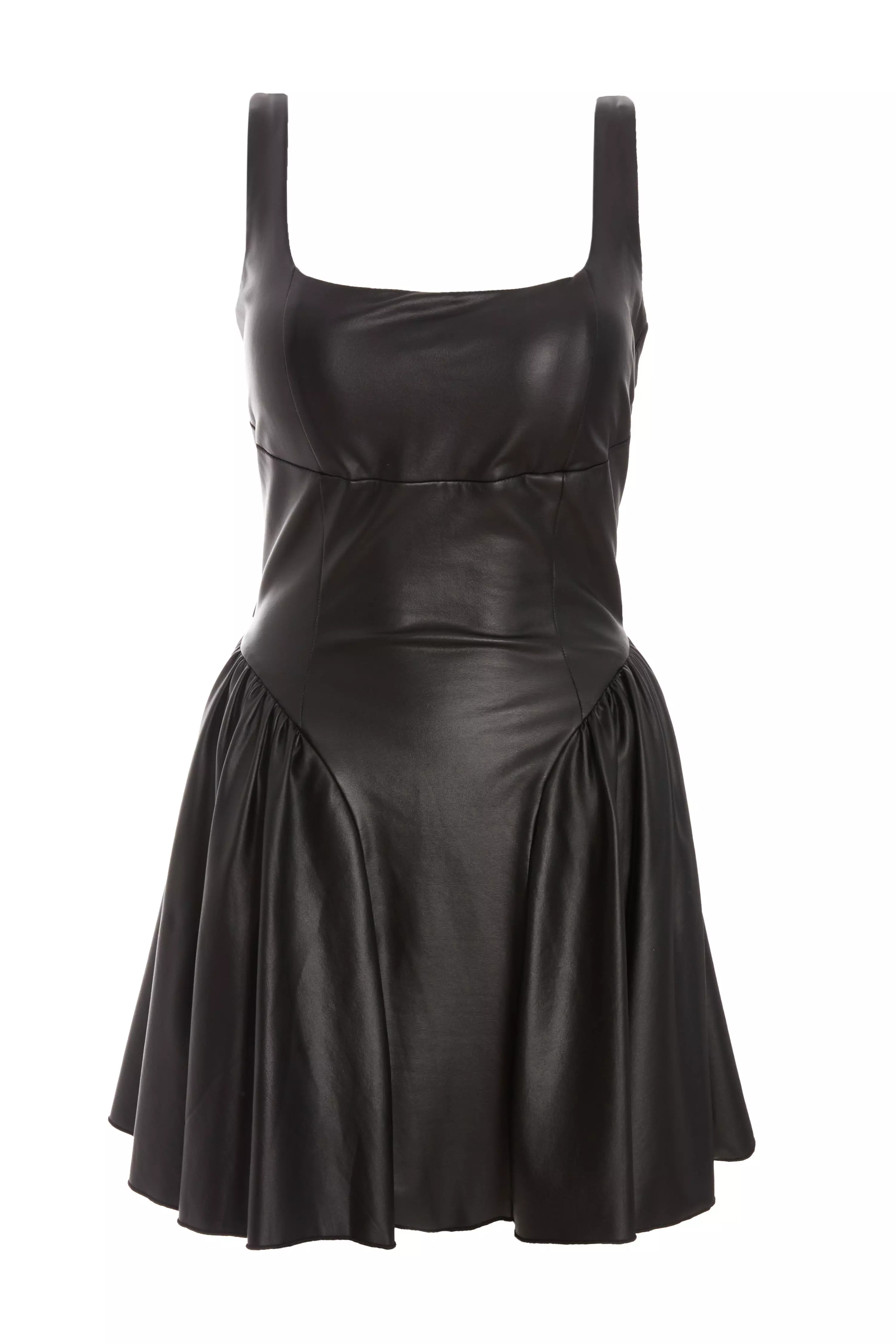 Black Faux Leather Skater Dress