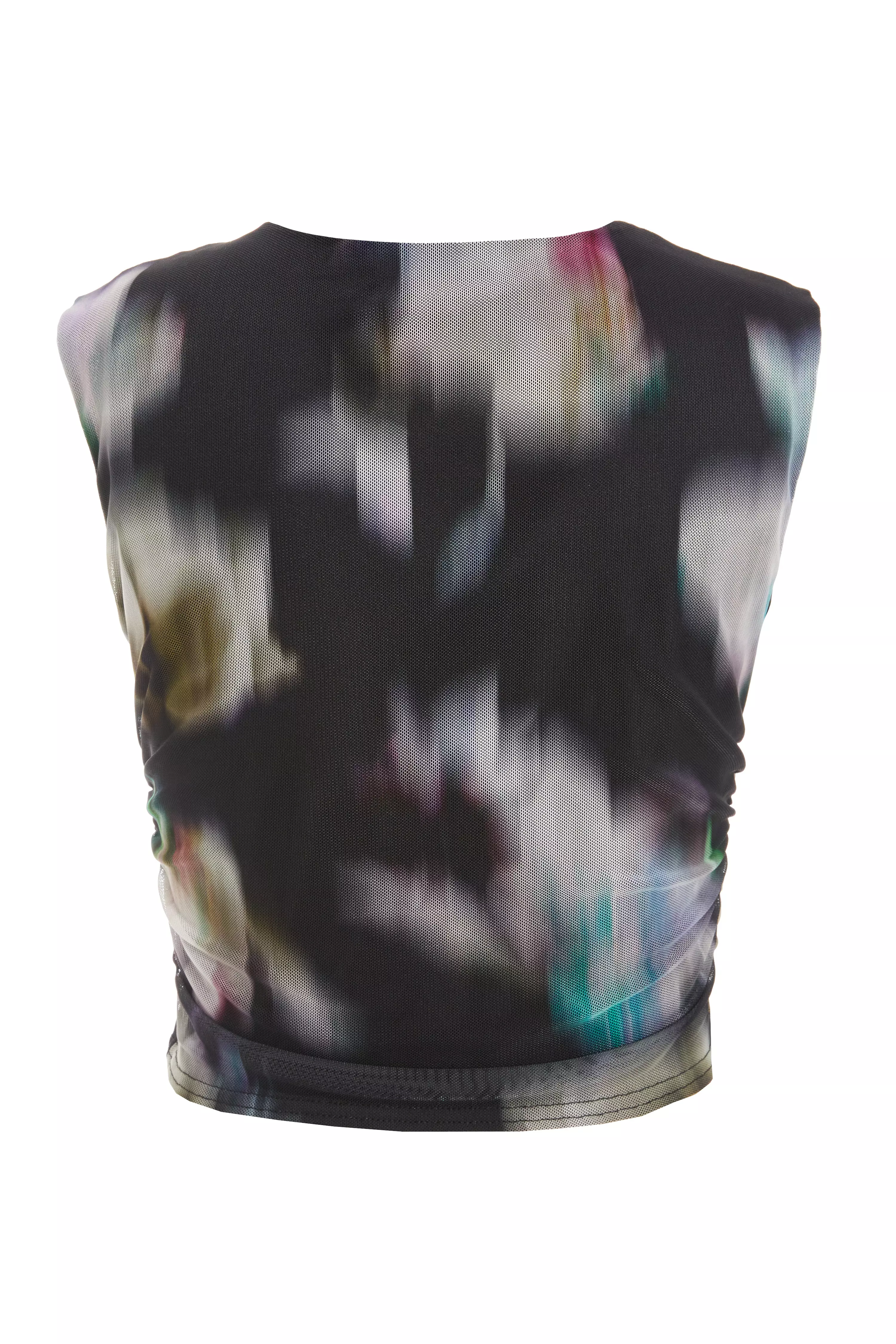 Black Brushstroke Print Mesh Top