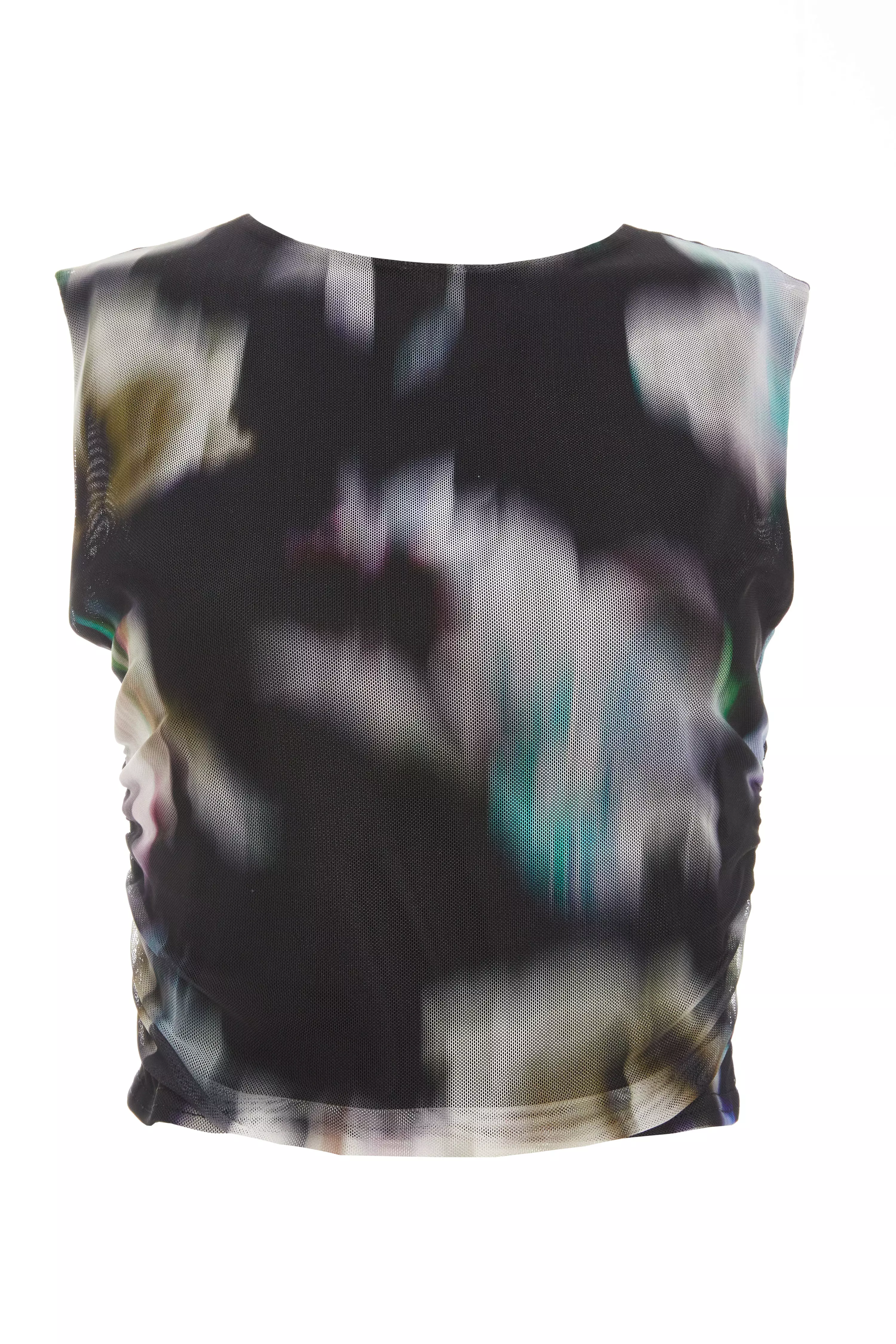 Black Brushstroke Print Mesh Top