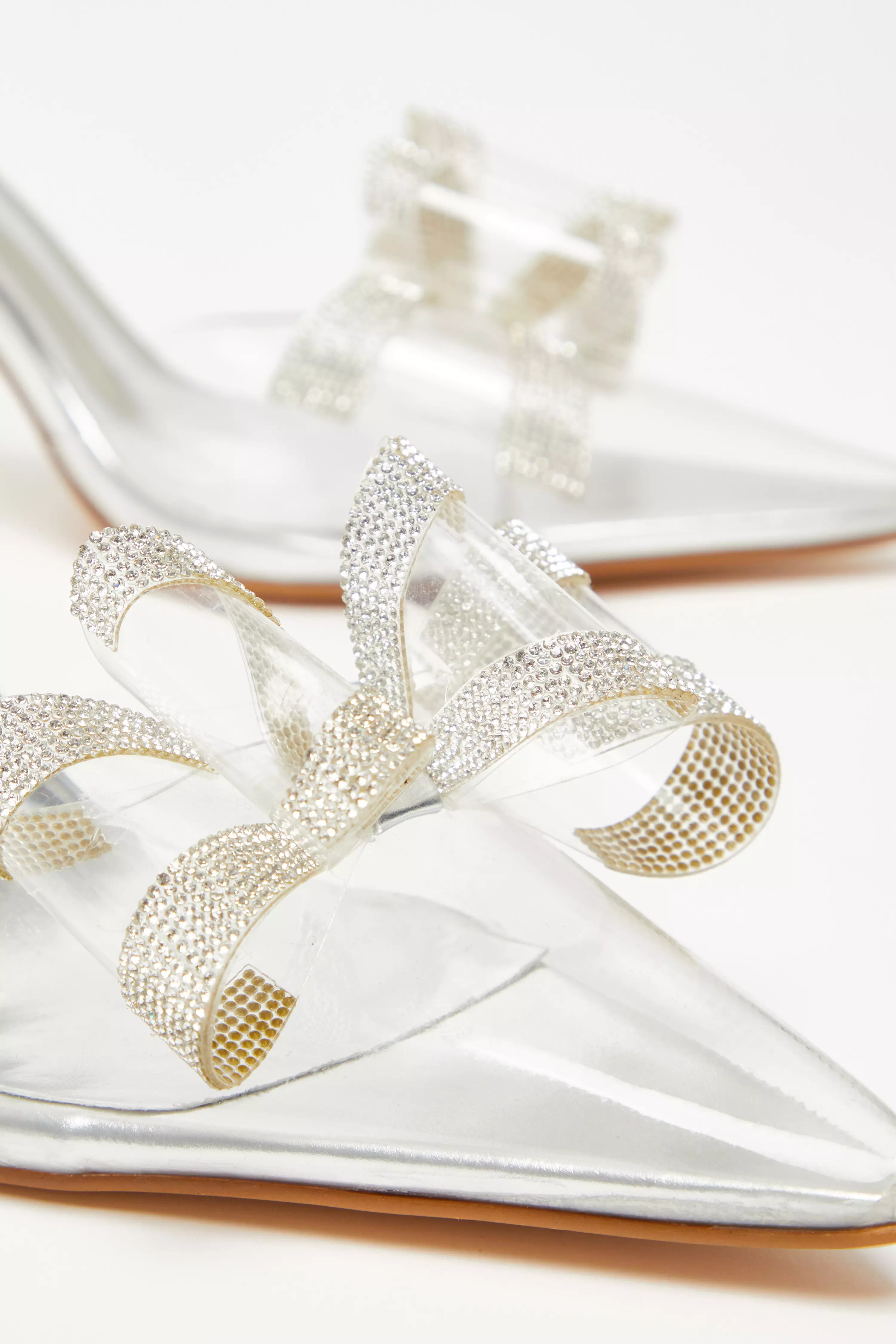 Silver Bow Diamante Court Heels