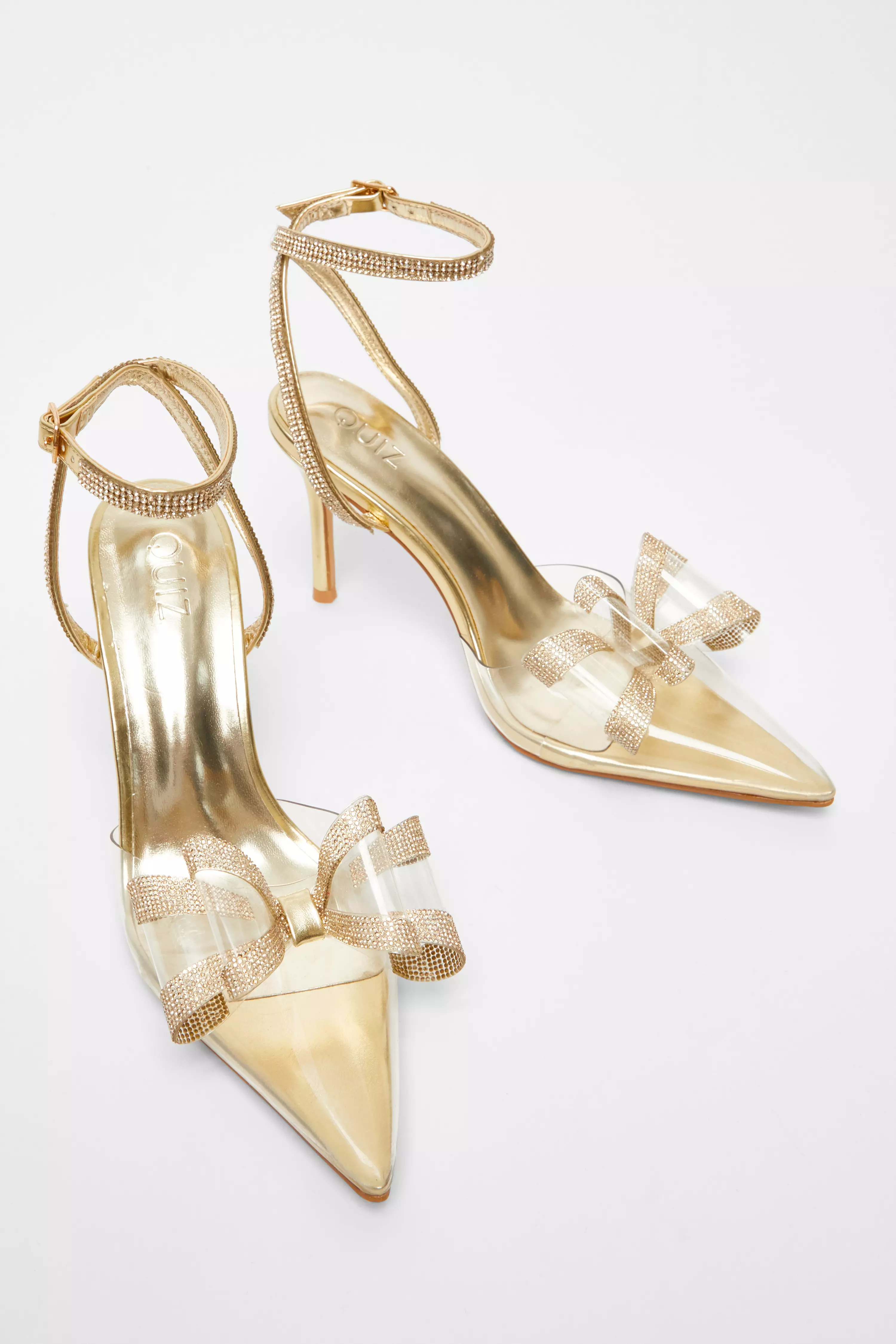 Gold Bow Diamante Court Heels