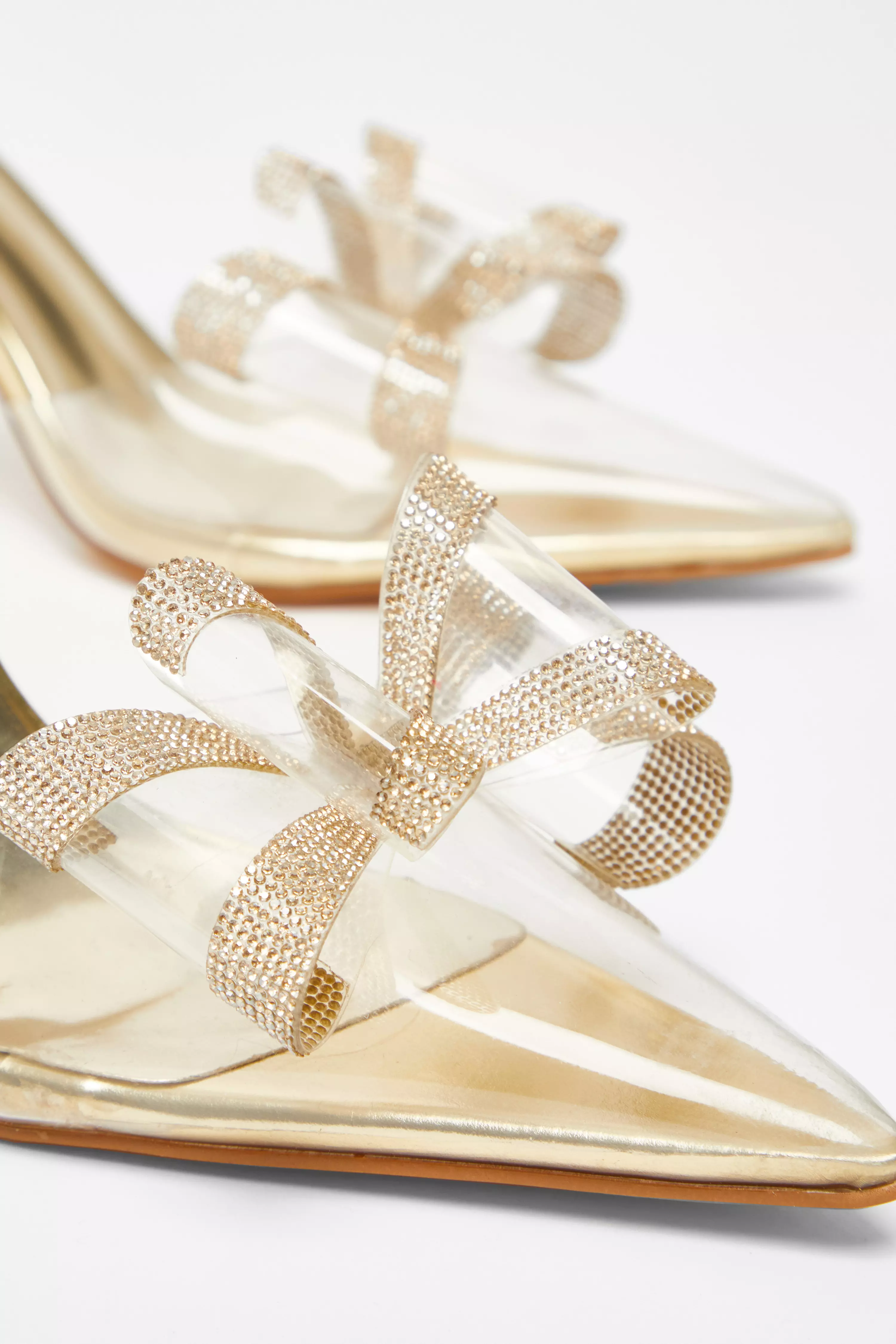 Gold Bow Diamante Court Heels