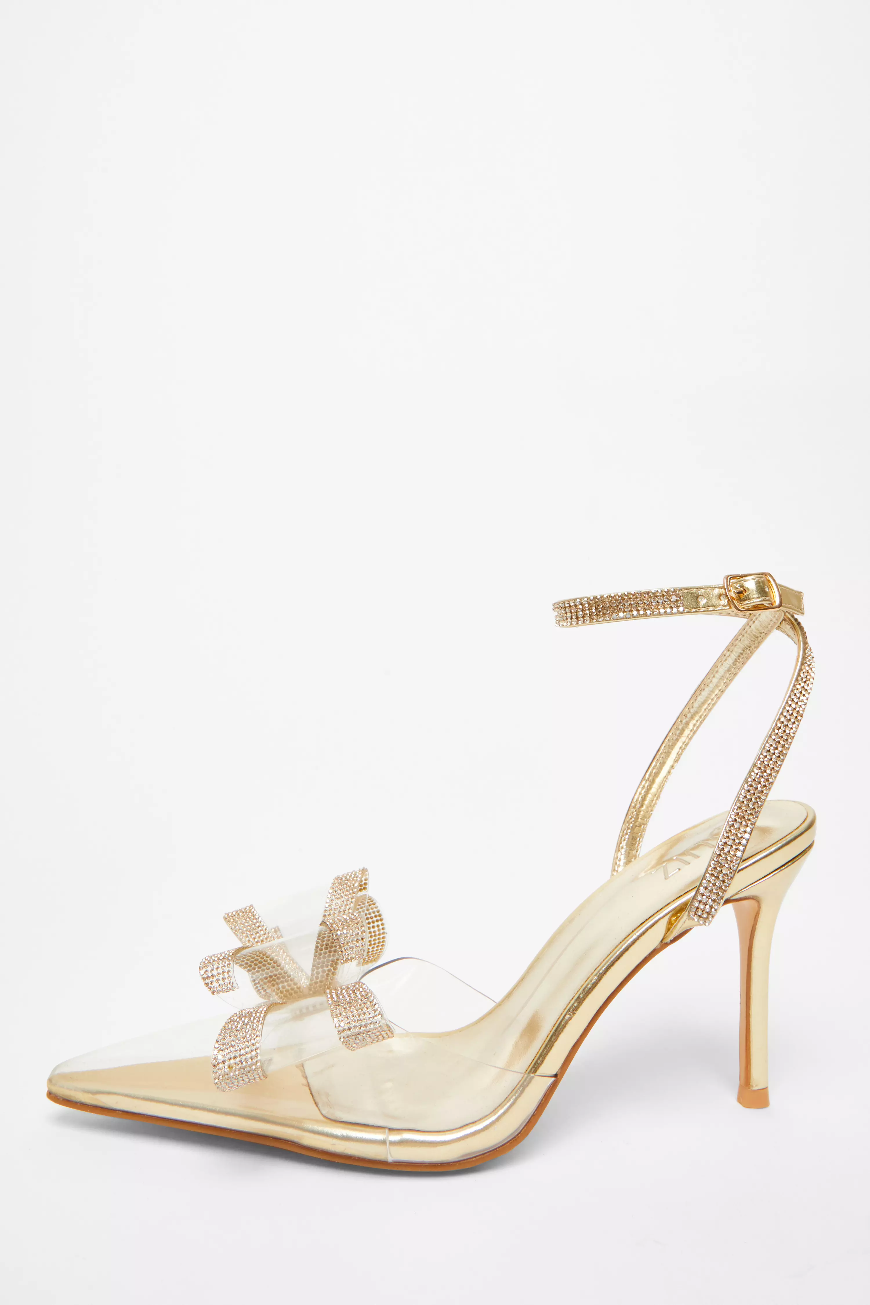 Gold Bow Diamante Court Heels