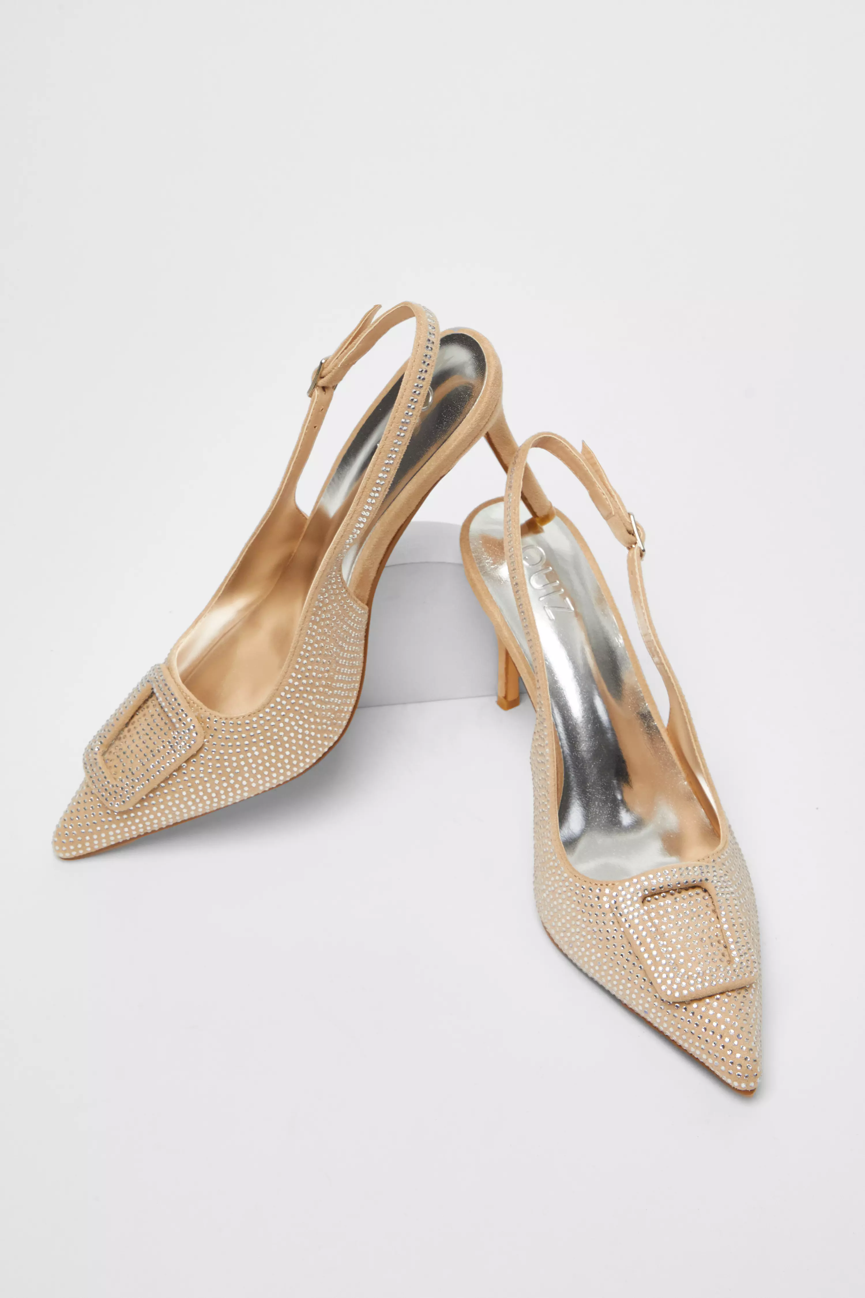 Nude Diamante Court Sling Back Heel