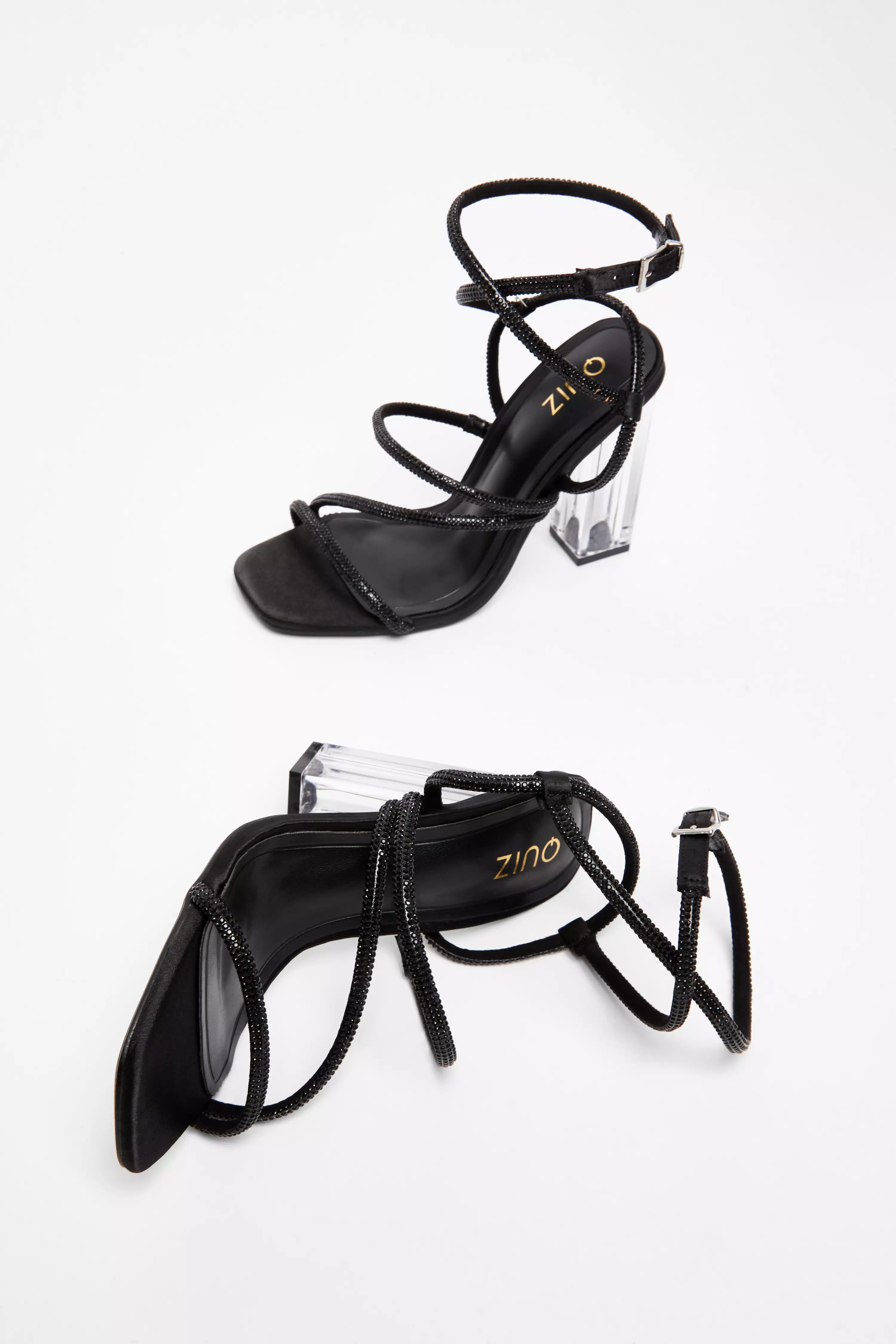 Black Diamante Heeled Sandals