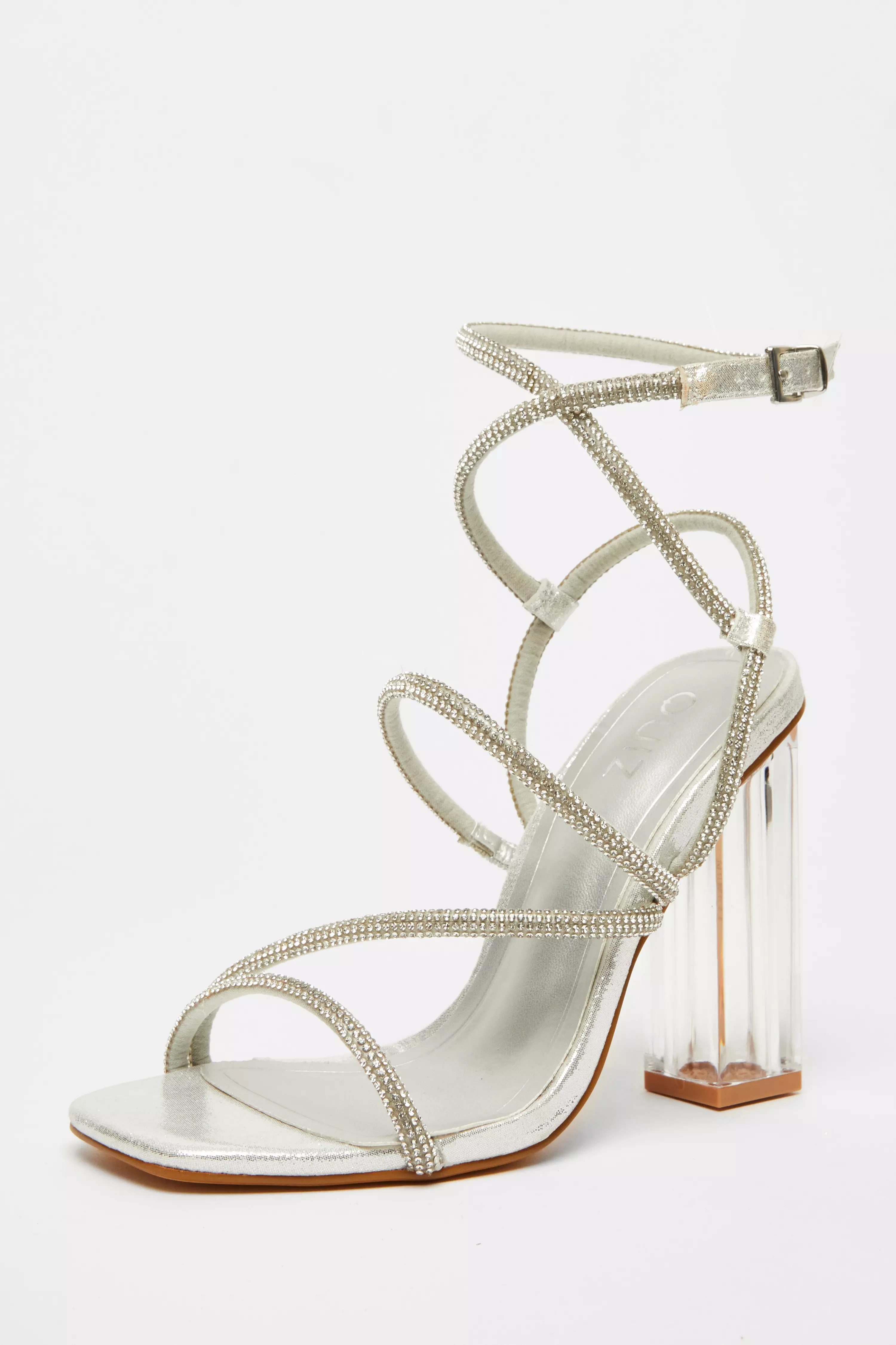 Silver Diamante Heeled Sandals