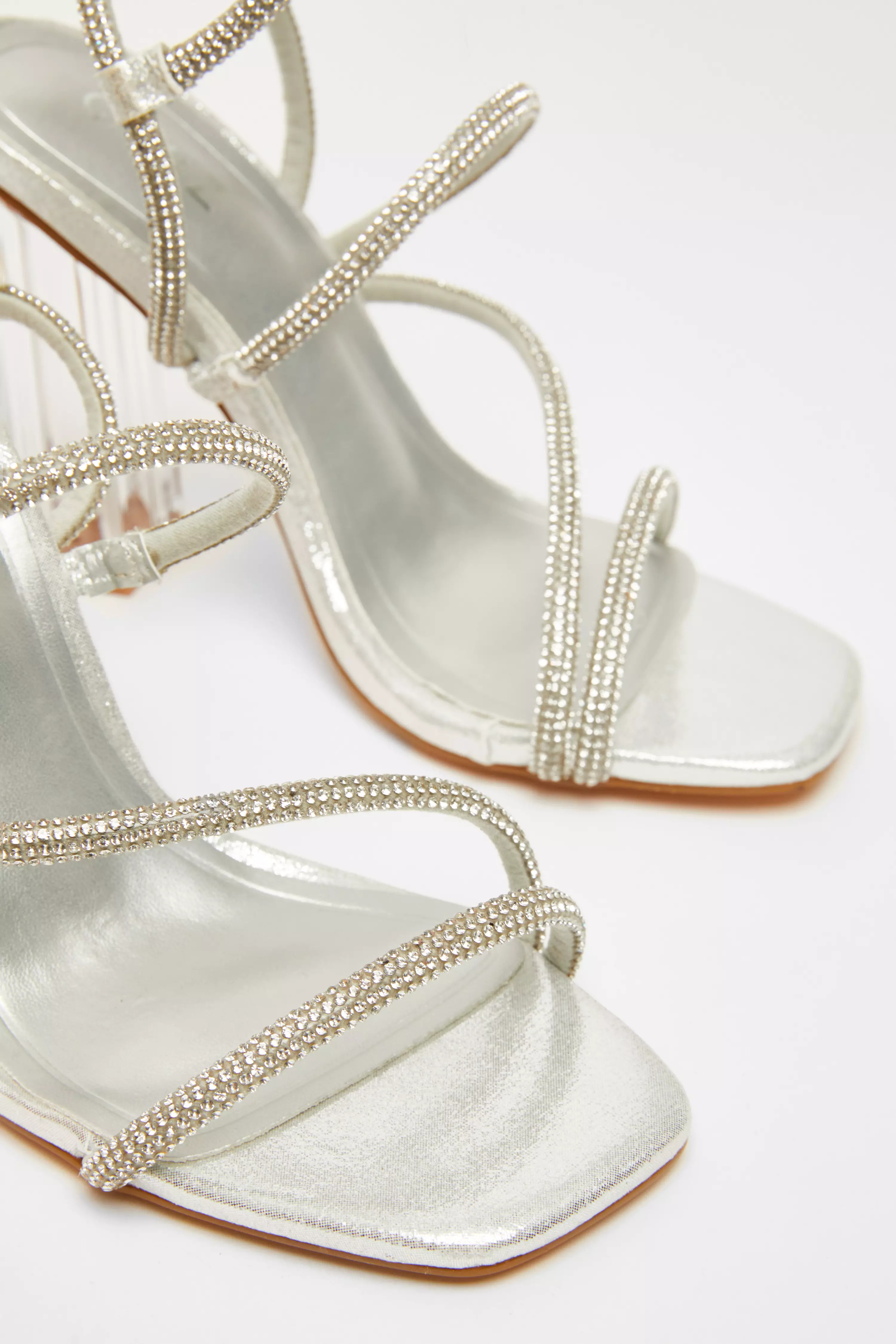 Silver Diamante Heeled Sandals