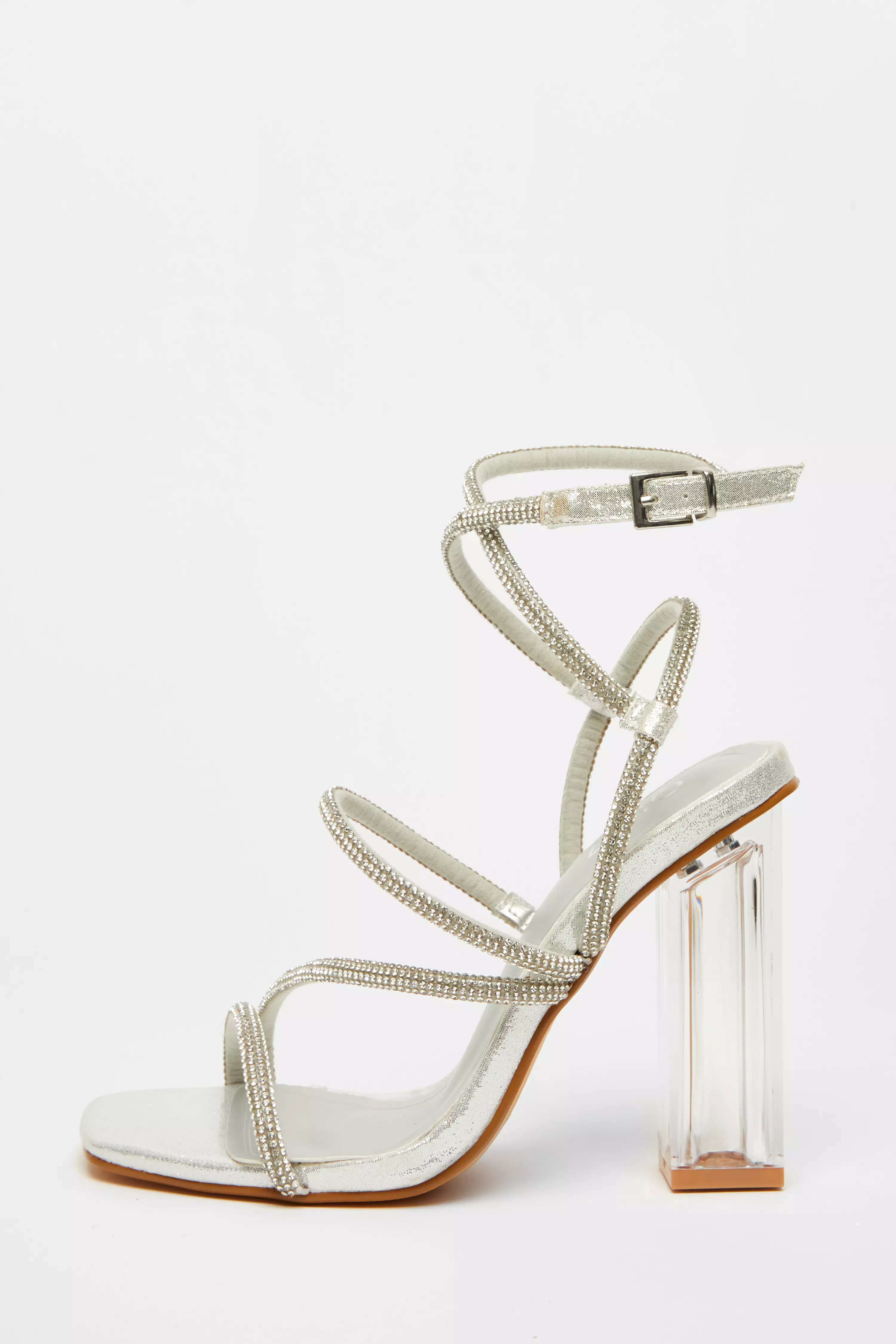 Silver Diamante Heeled Sandals