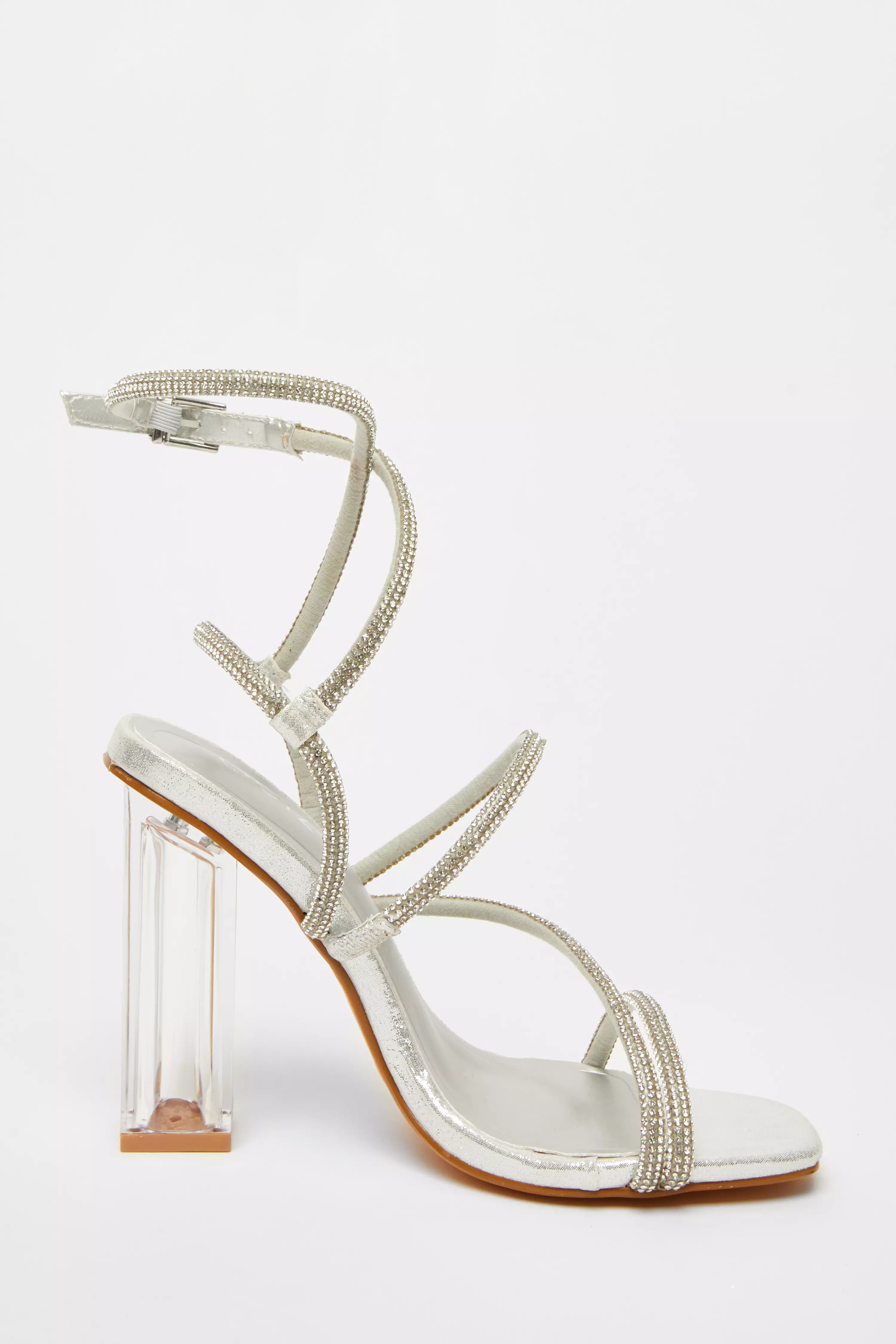 Silver Diamante Heeled Sandals