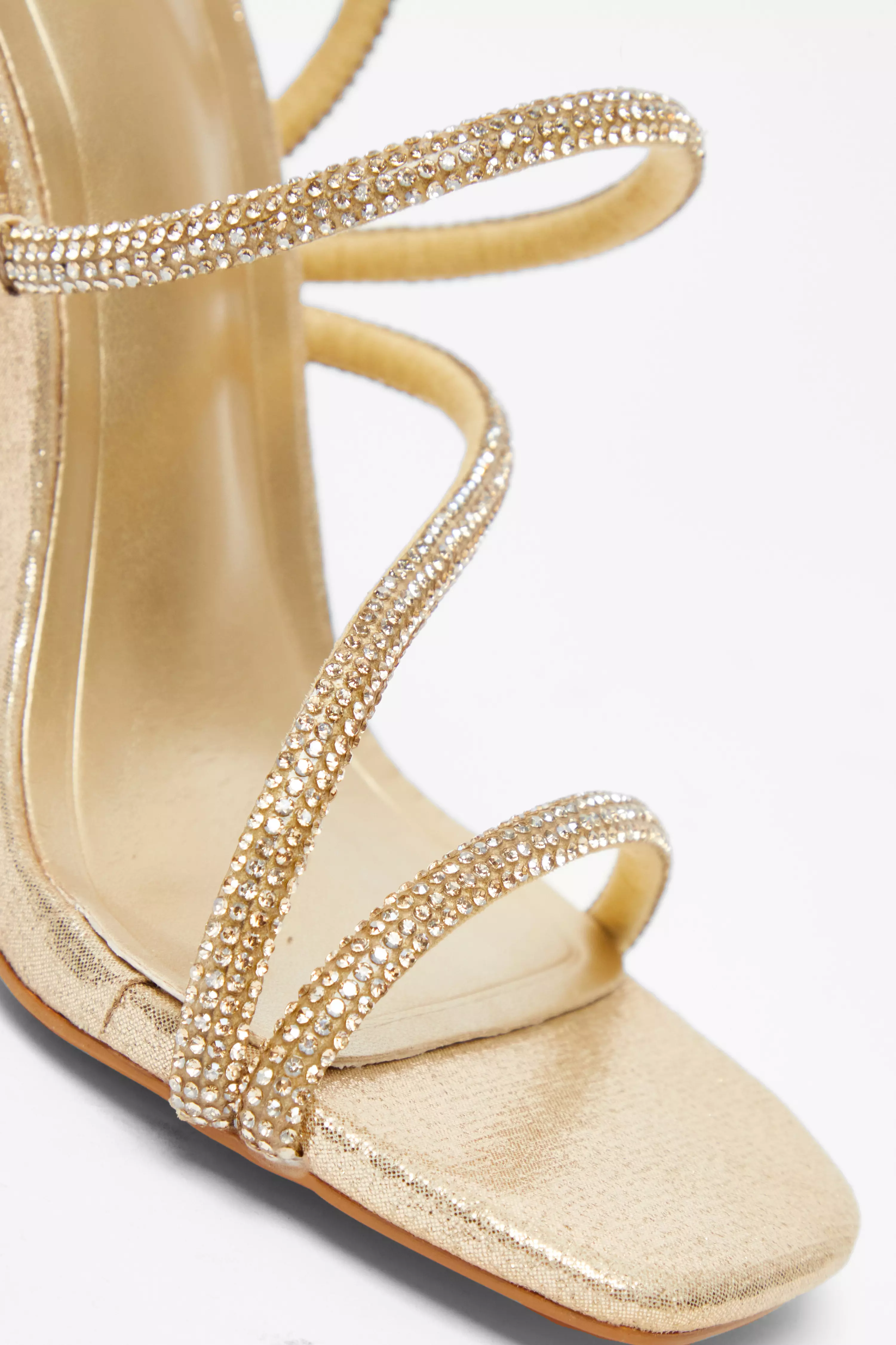 Gold Diamante Strappy Heeled Sandals