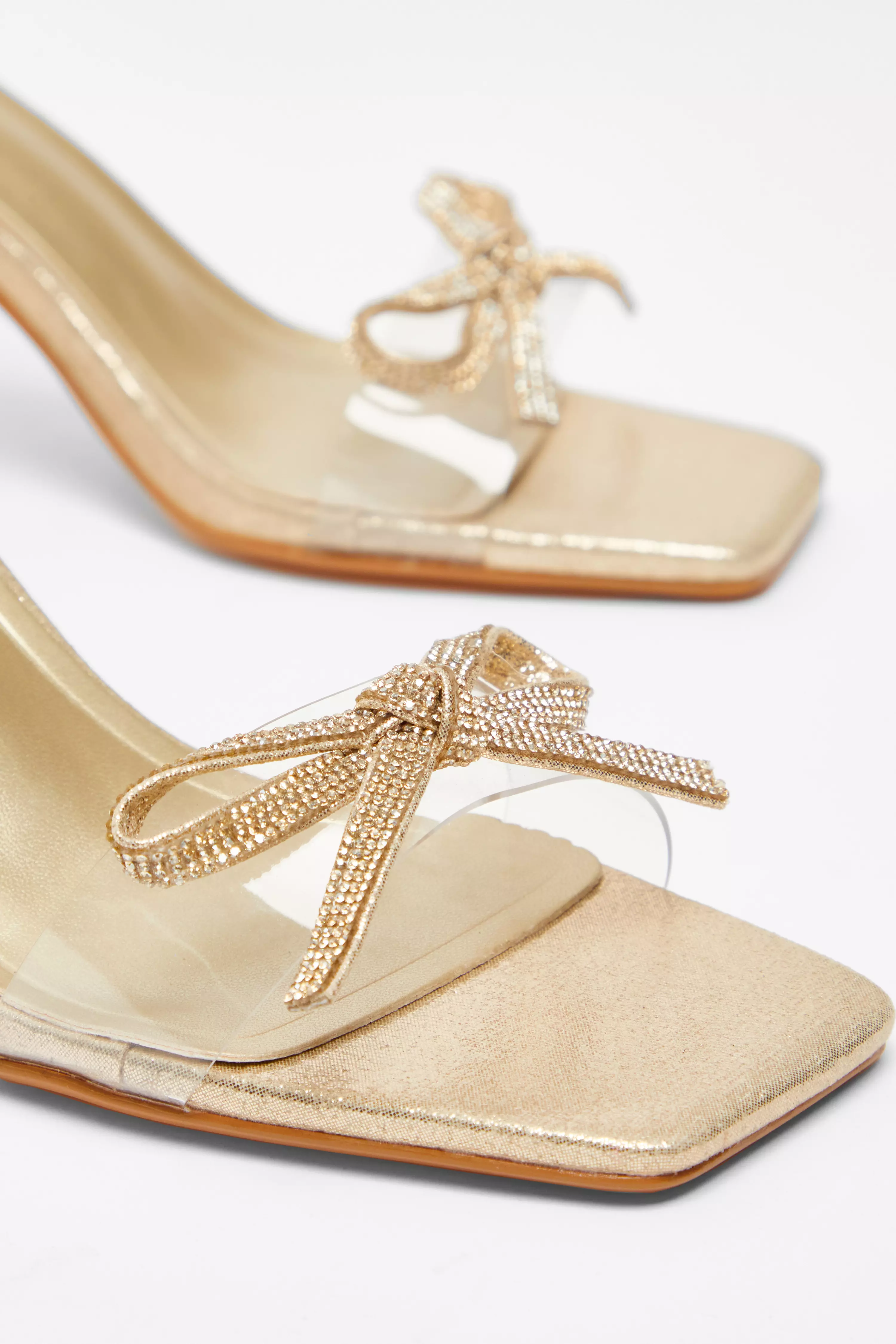 Gold Bow Heeled Sandals