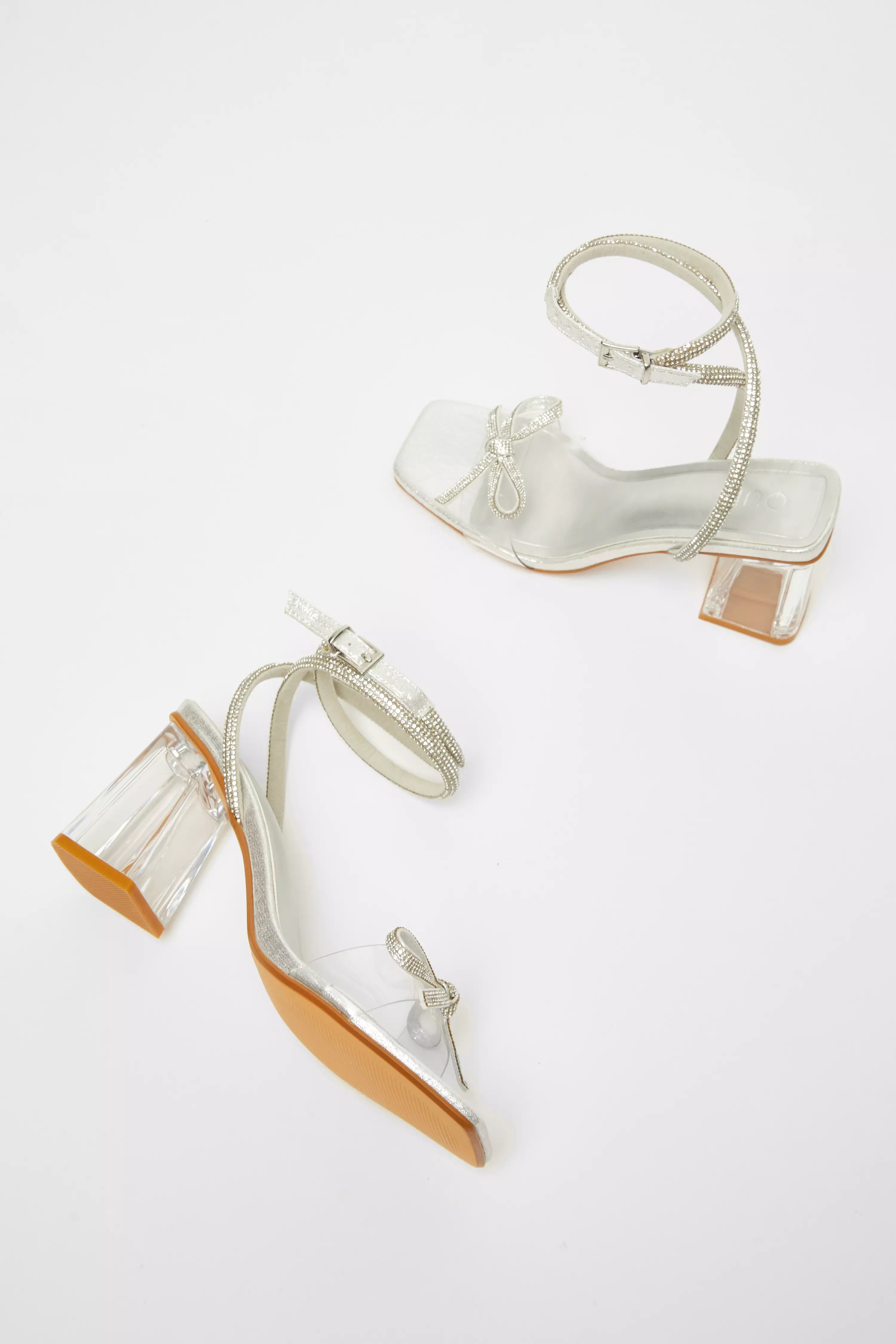 Silver Bow Heeled Sandals