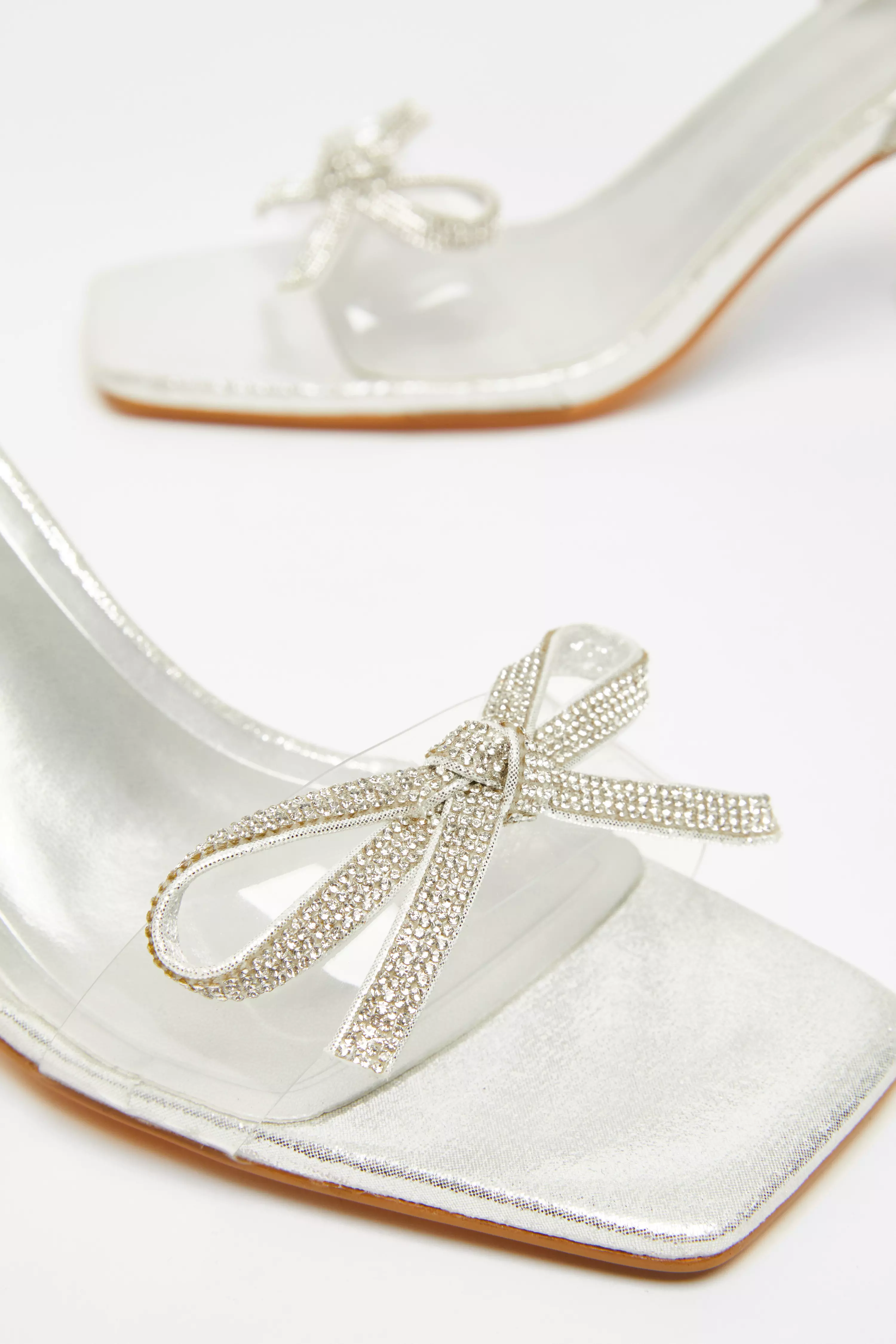 Silver Bow Heeled Sandals