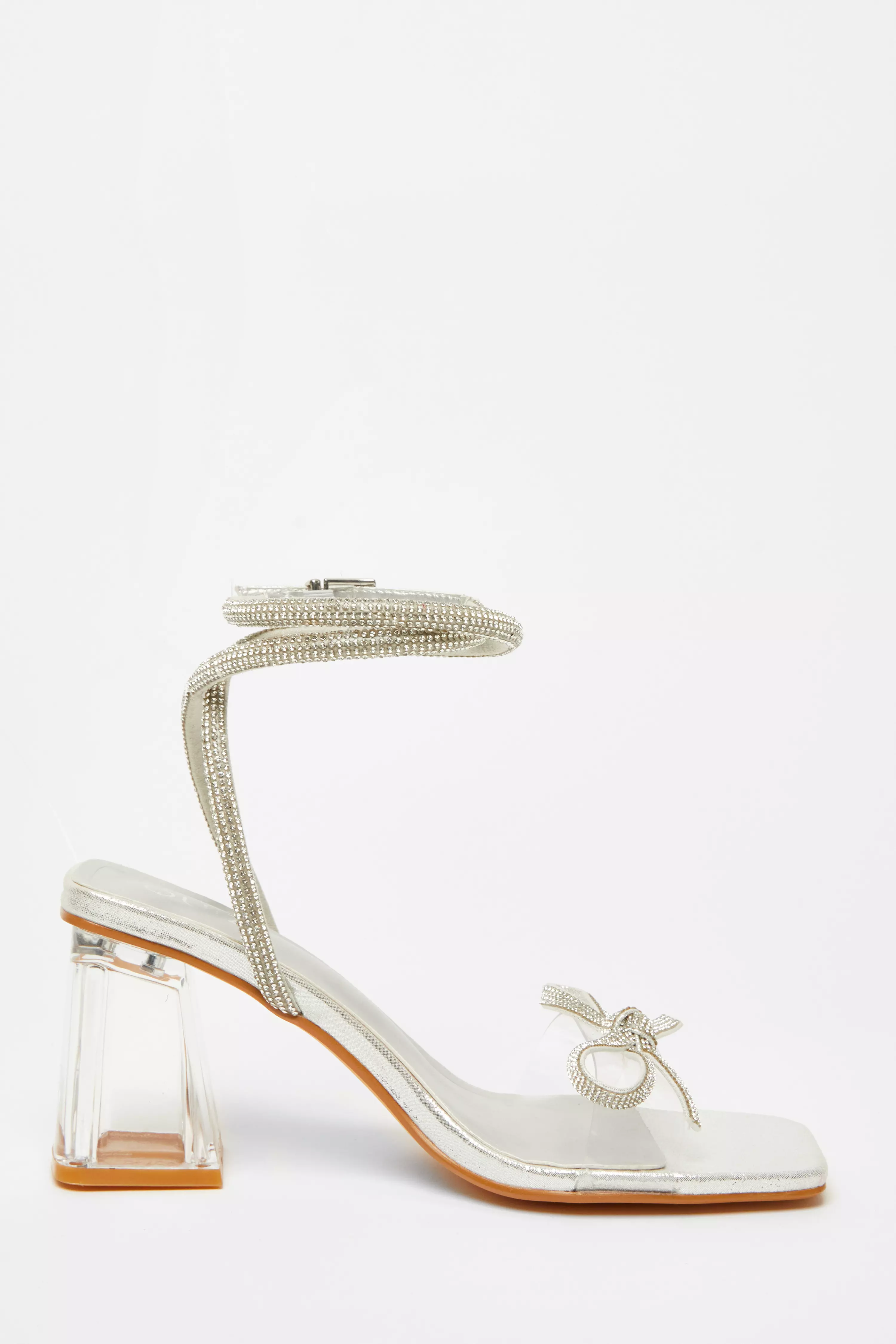 Silver Bow Heeled Sandals