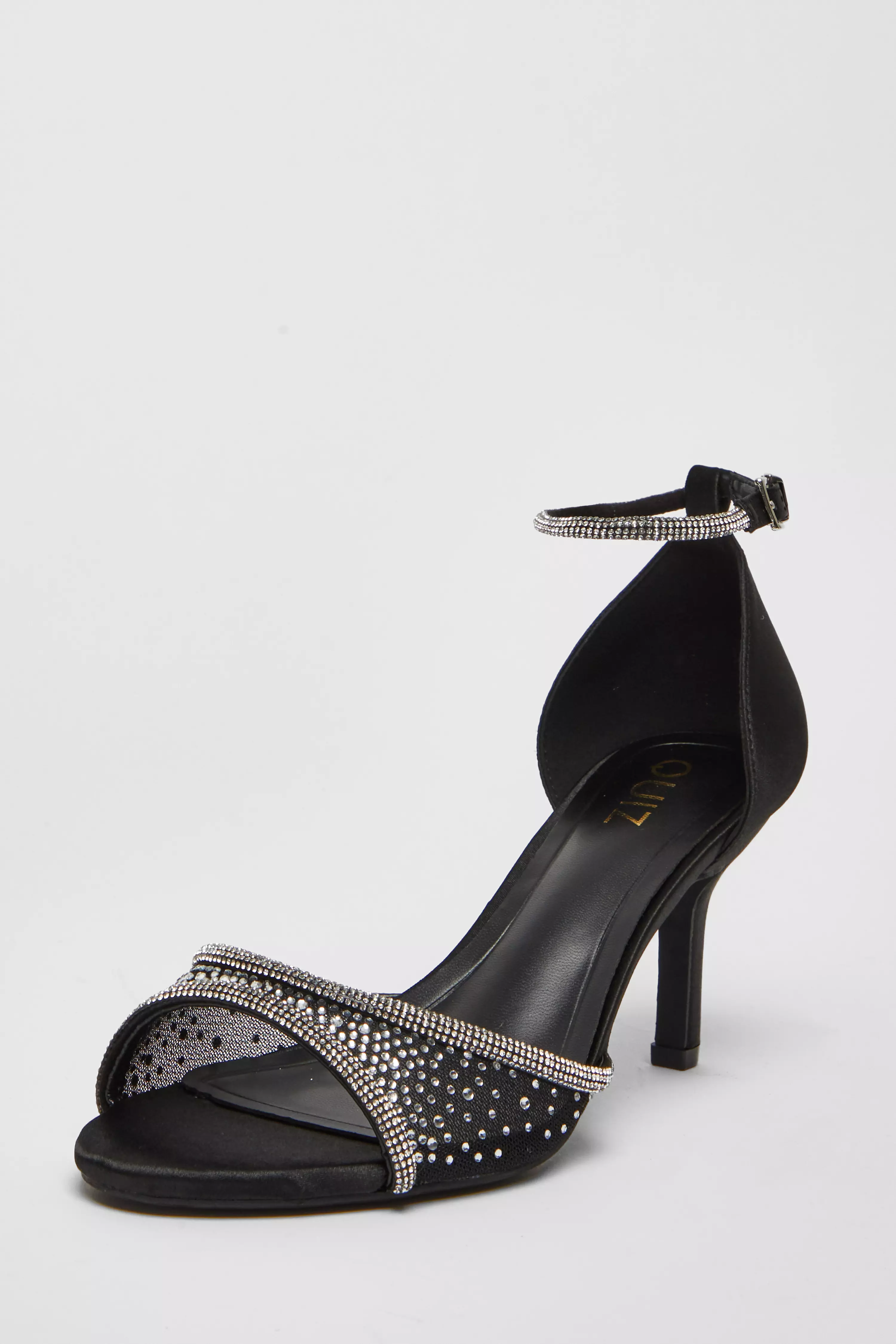 Black Satin Embellished Heels