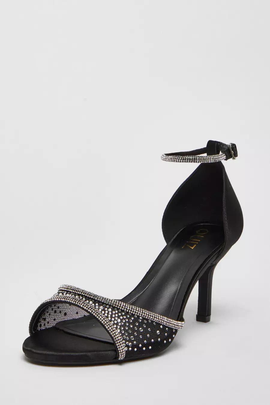 Black Satin Embellished Heels QUIZ Clothing