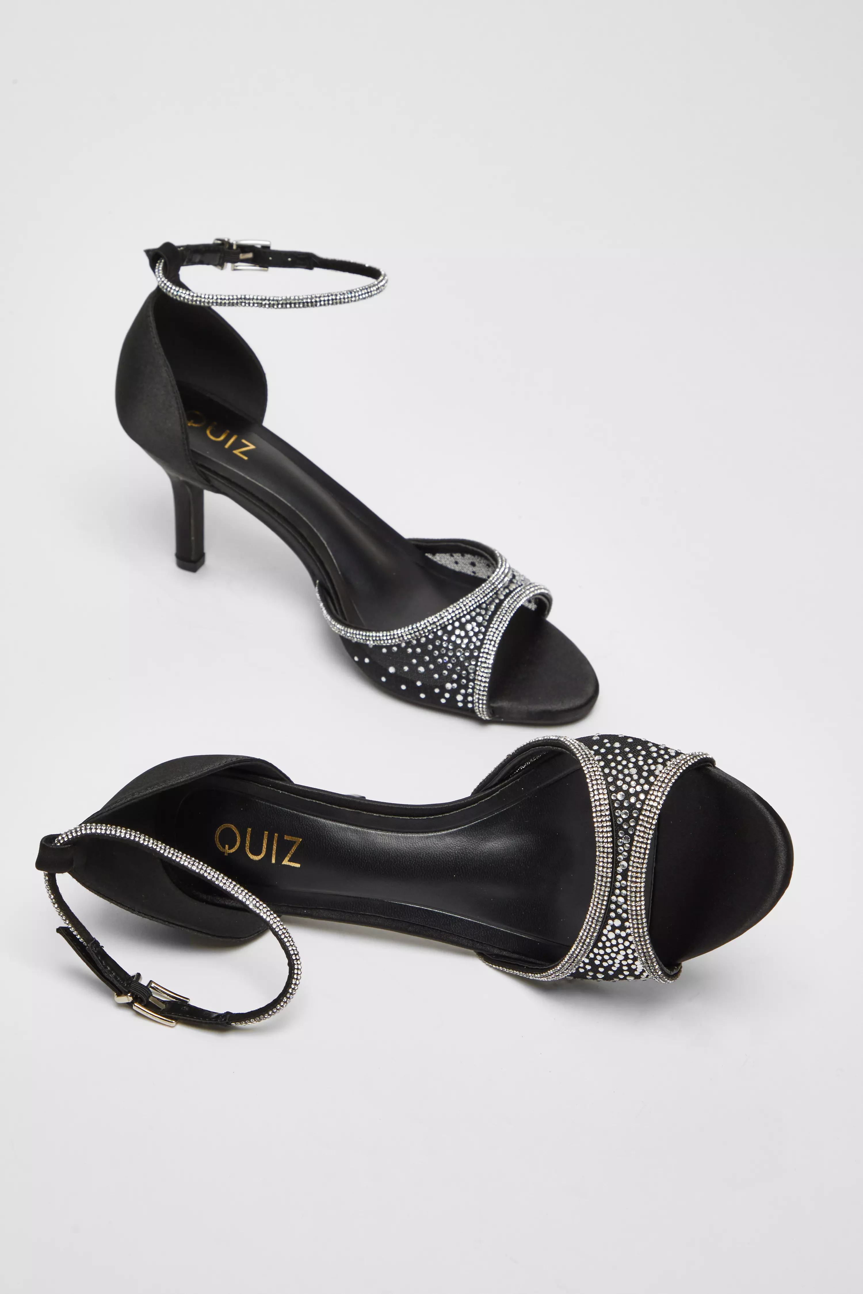 Black Satin Embellished Heels