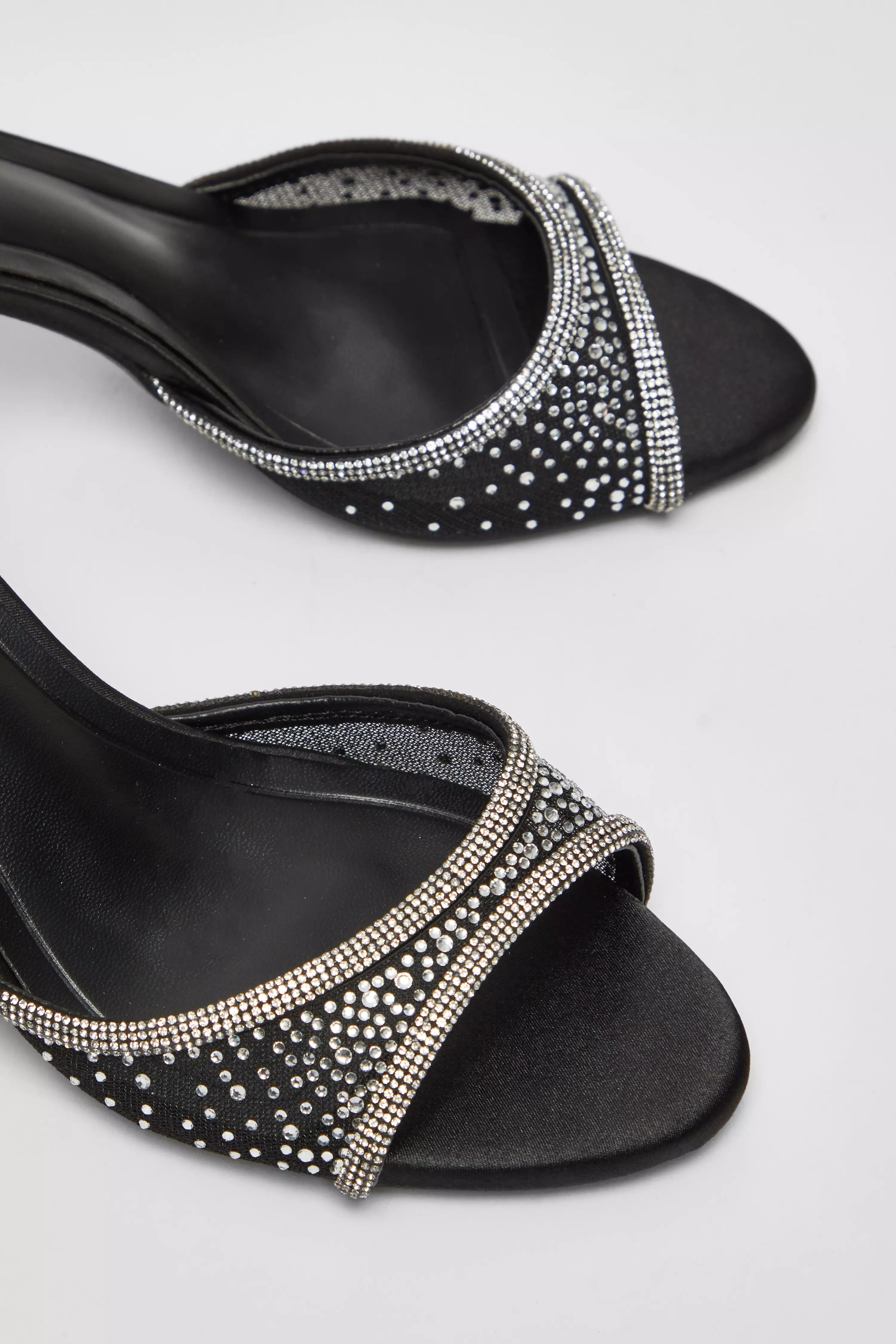 Black Satin Embellished Heels