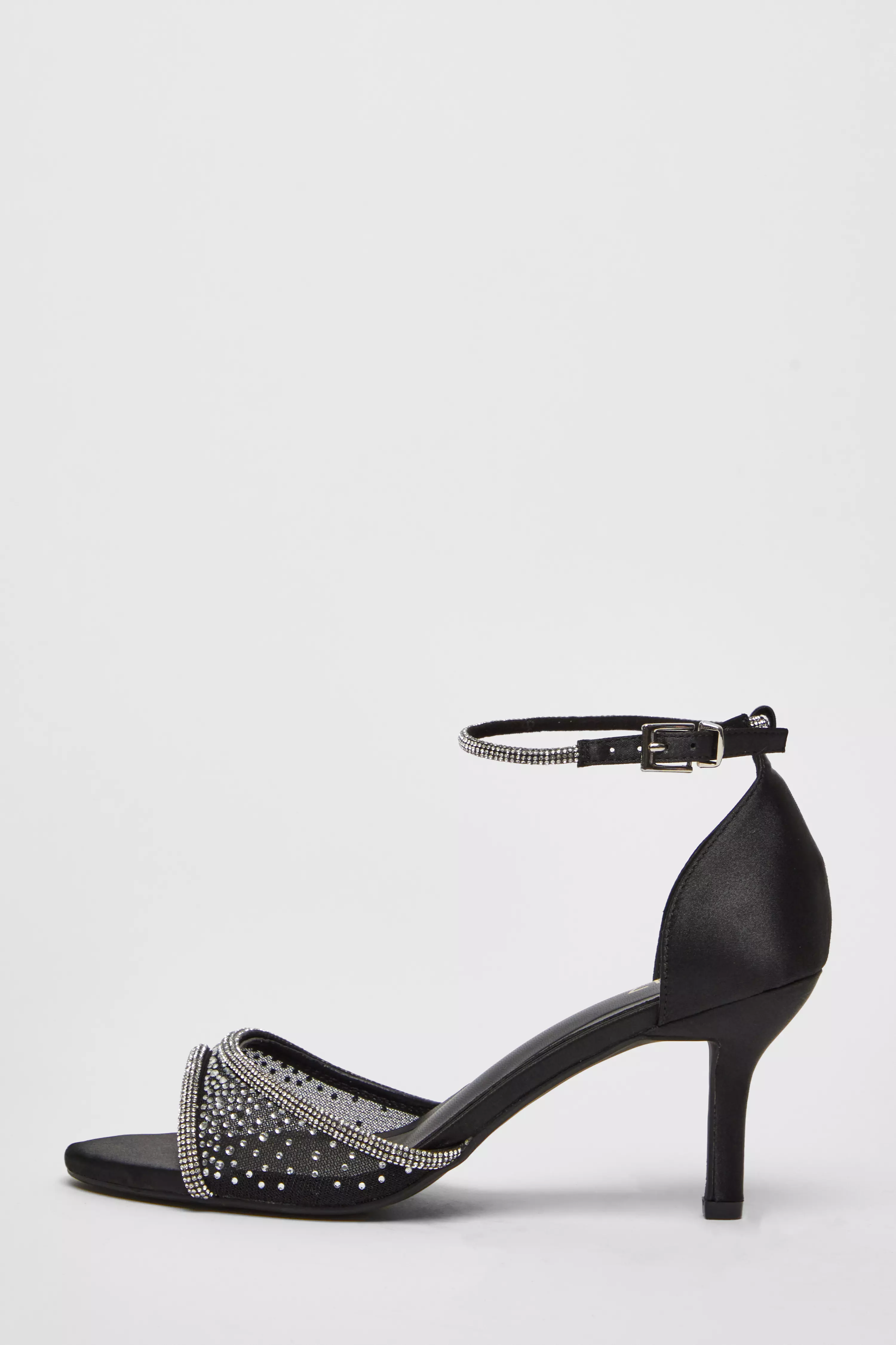 Black Satin Embellished Heels