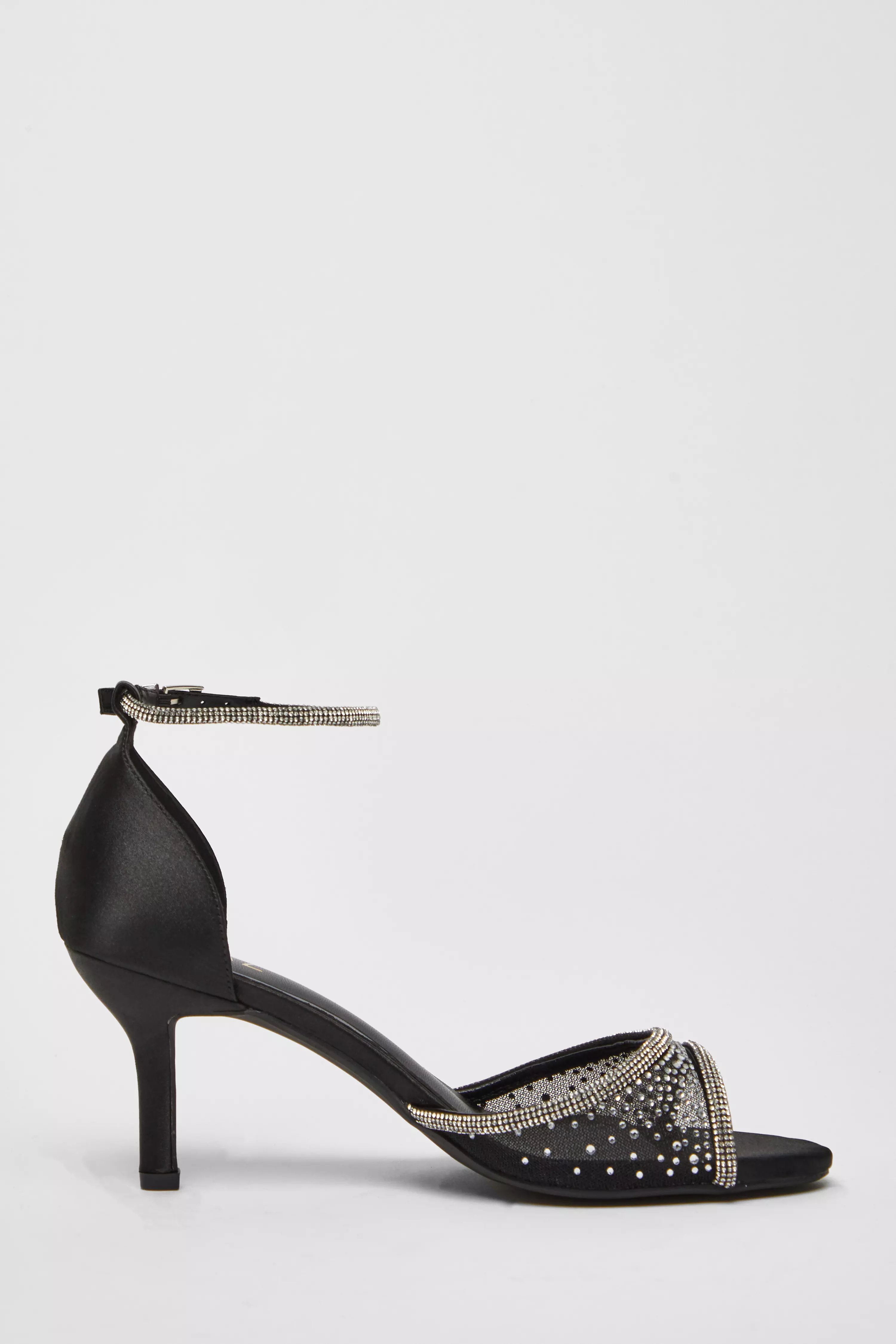 Black Satin Embellished Heels