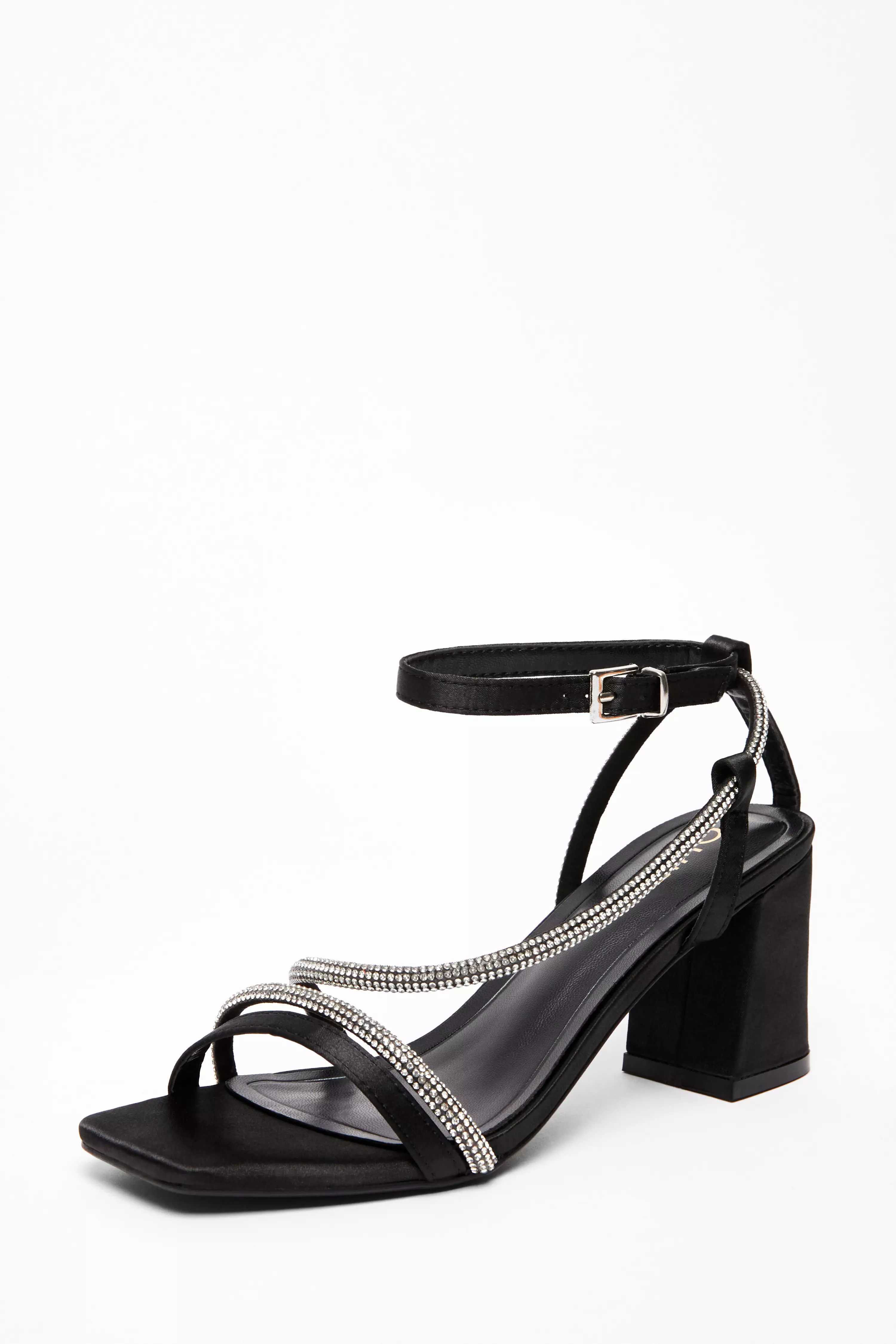 Black Satin Diamante Heeled Sandal