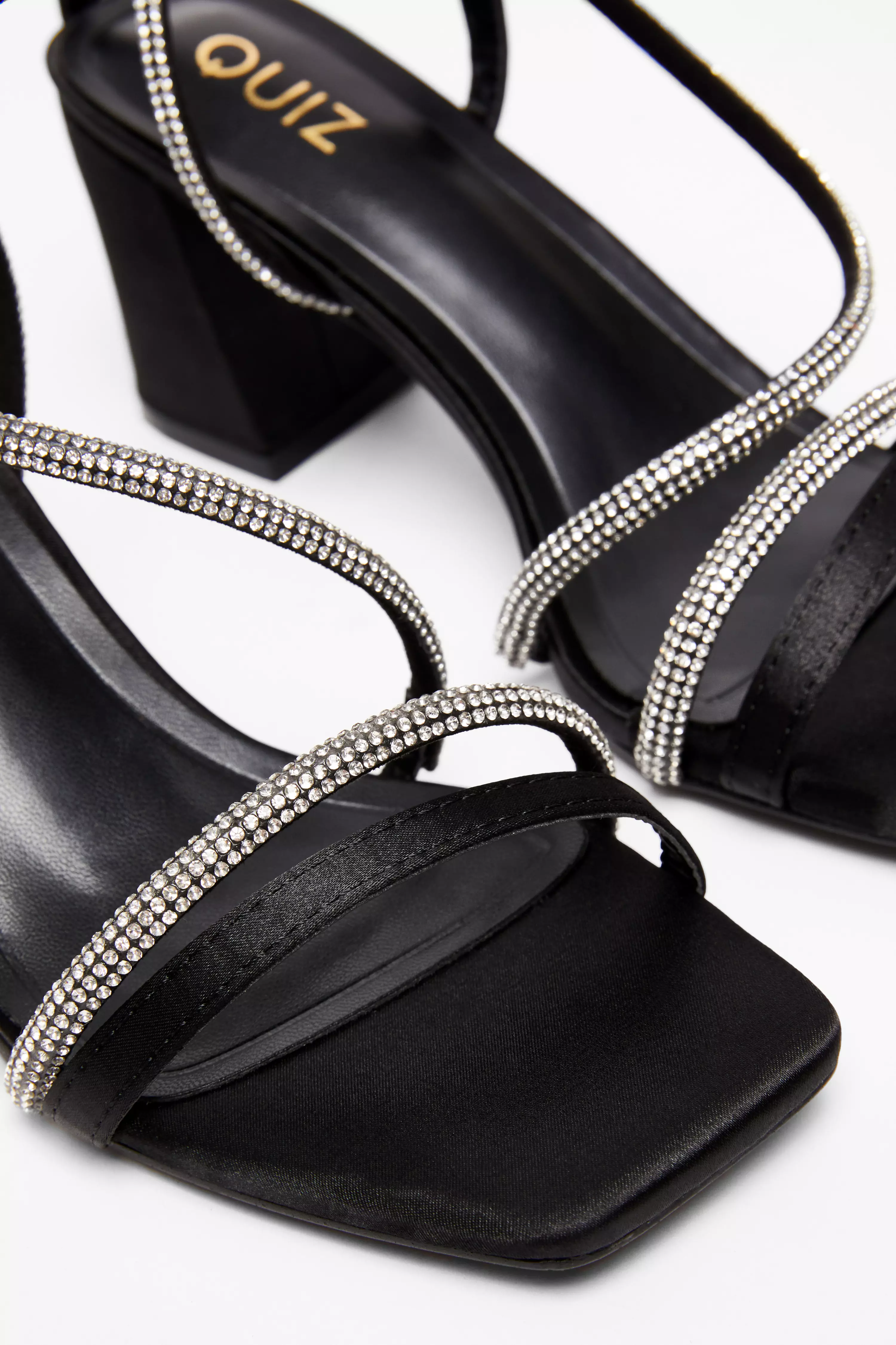 Black Satin Diamante Heeled Sandal