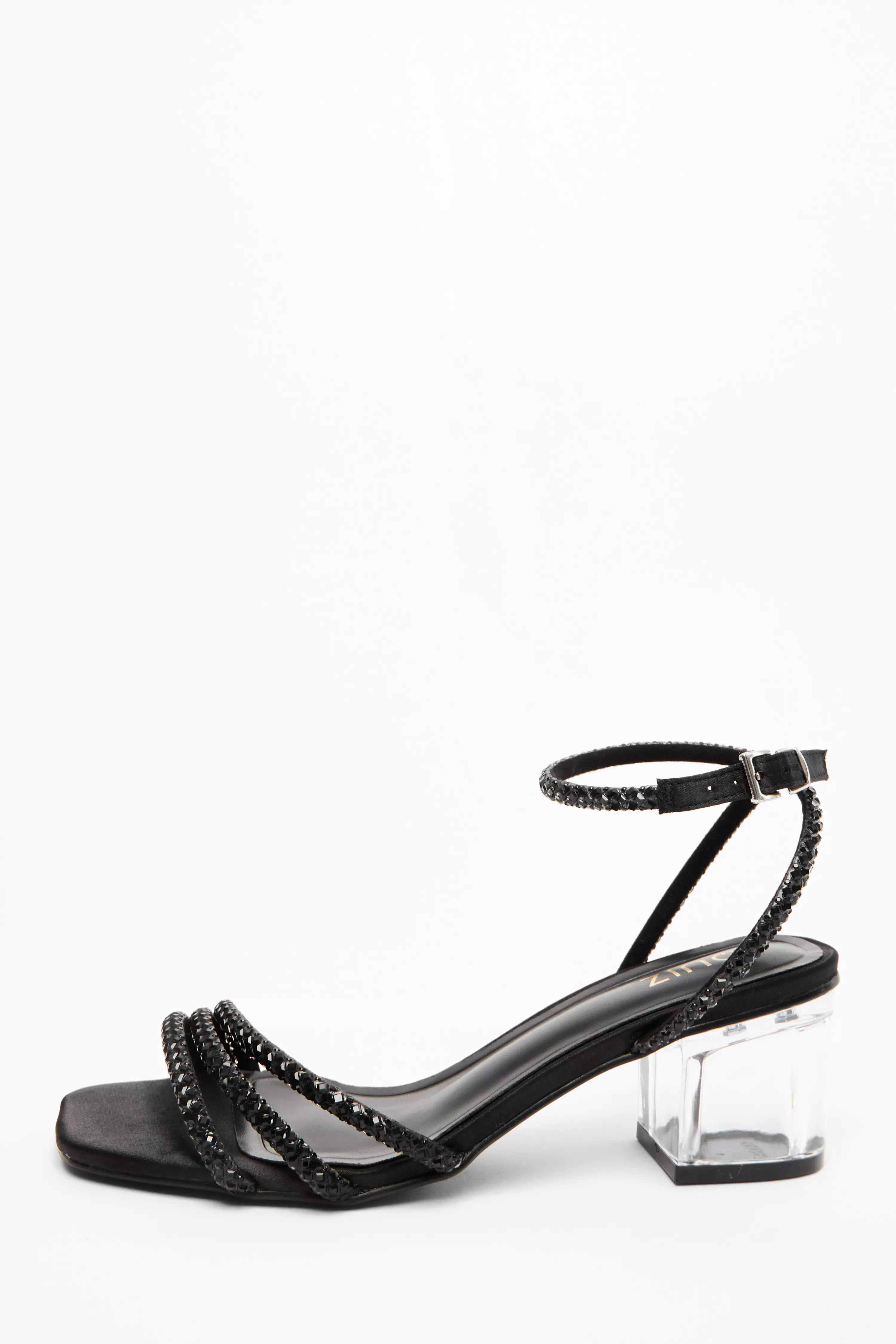 Black Diamante Strap Low Heel Sandals