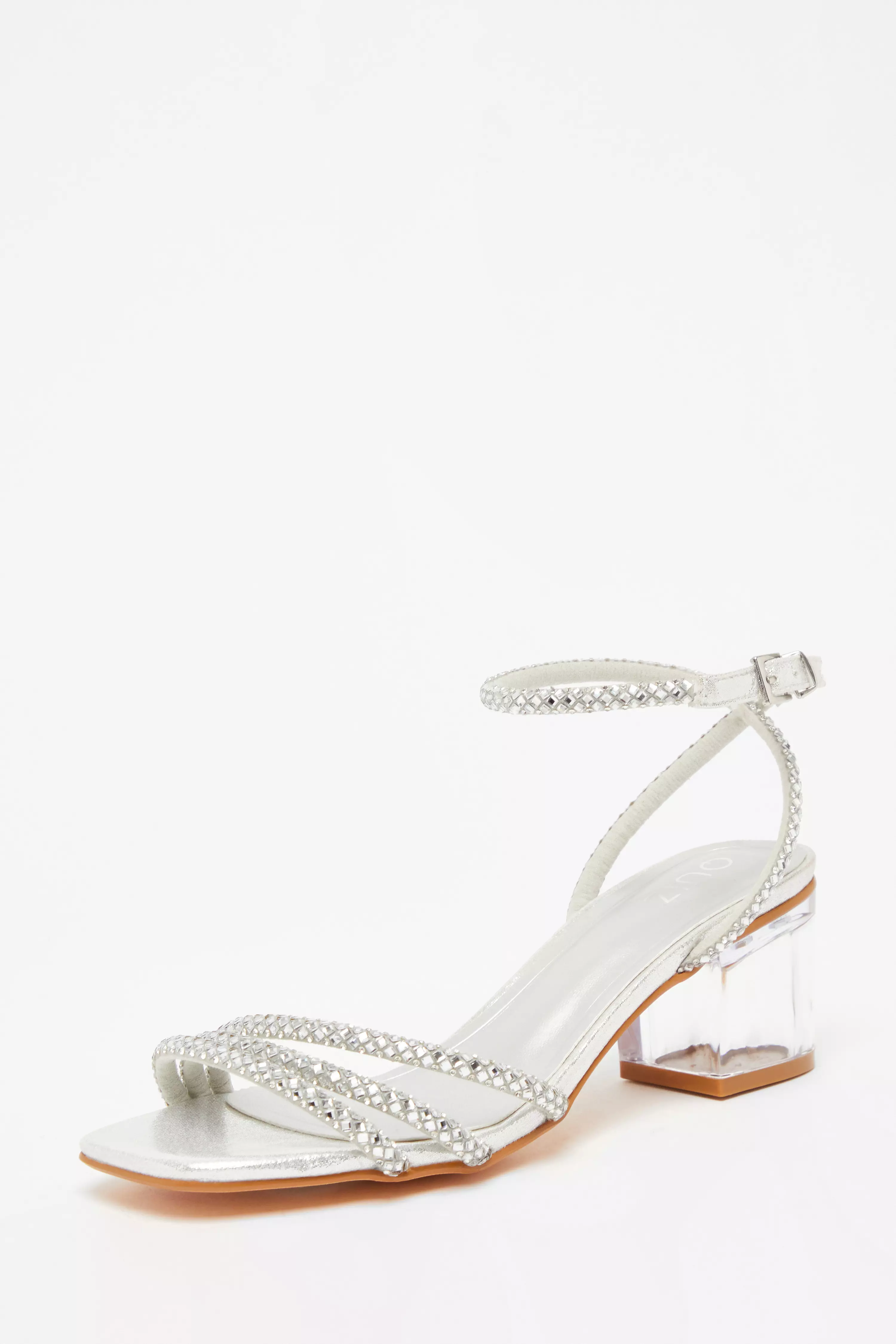 Silver Diamante Low Heeled Sandals