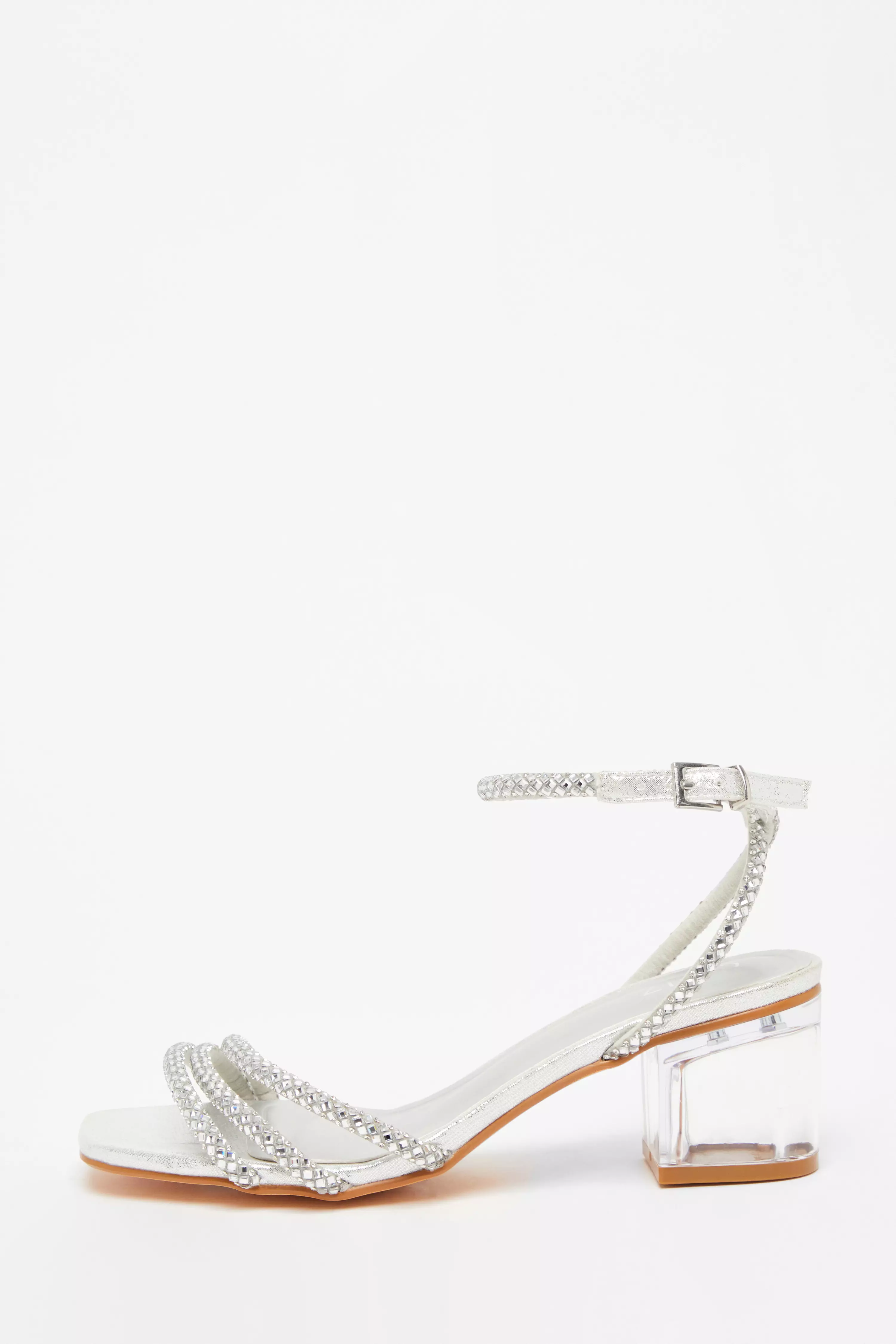 Silver Diamante Low Heeled Sandals