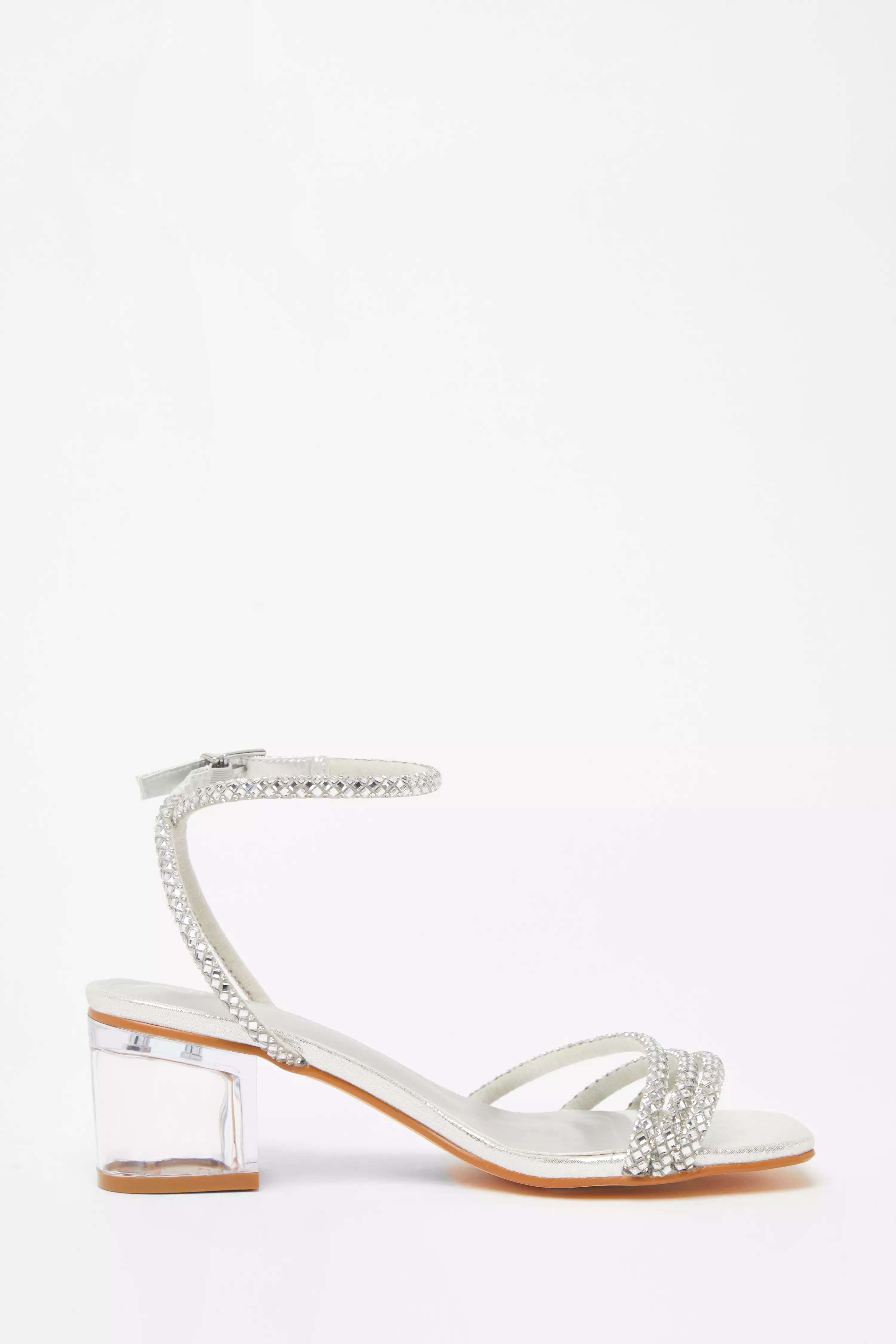 Silver Diamante Low Heeled Sandals