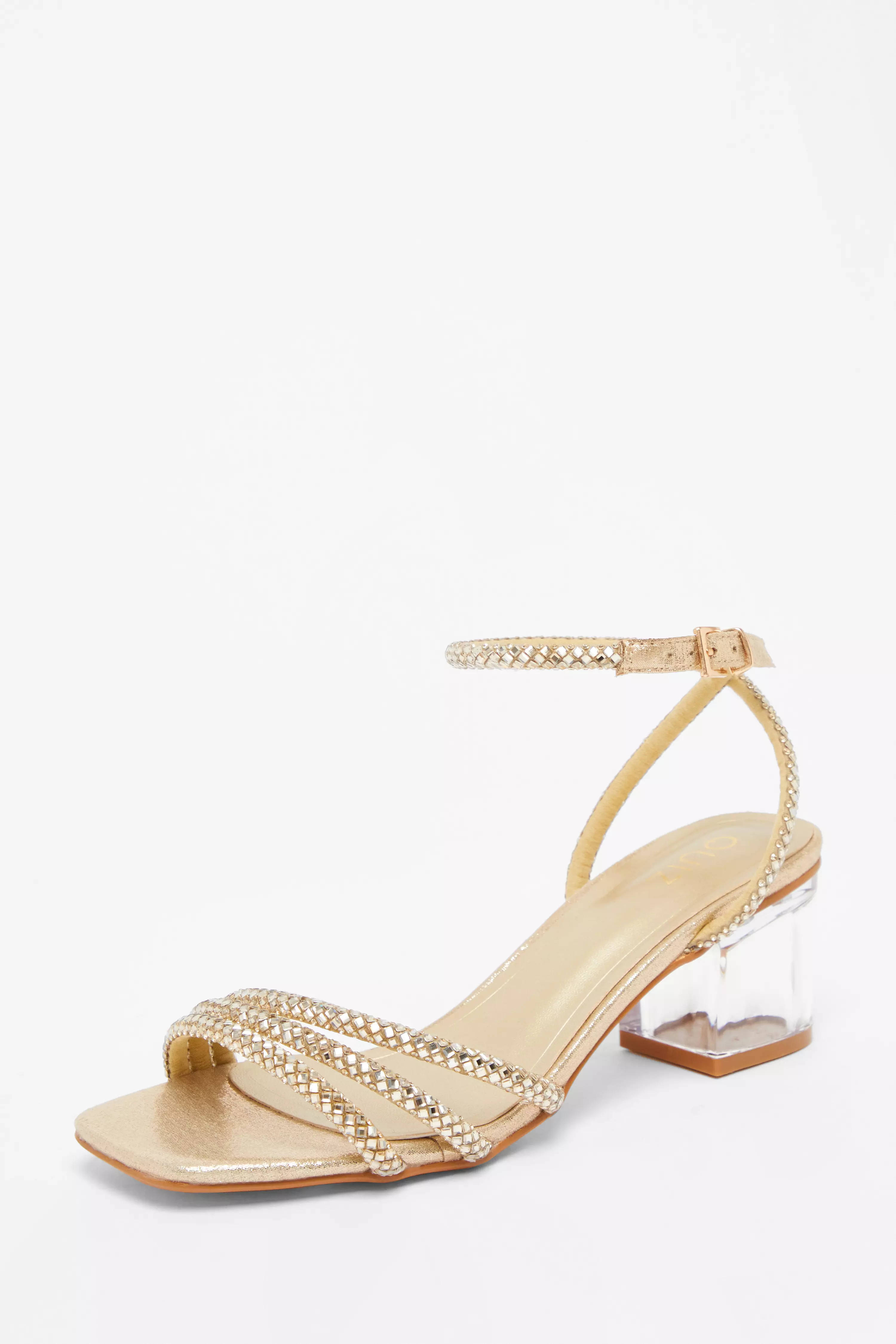 Gold Diamante Low Heeled Sandals