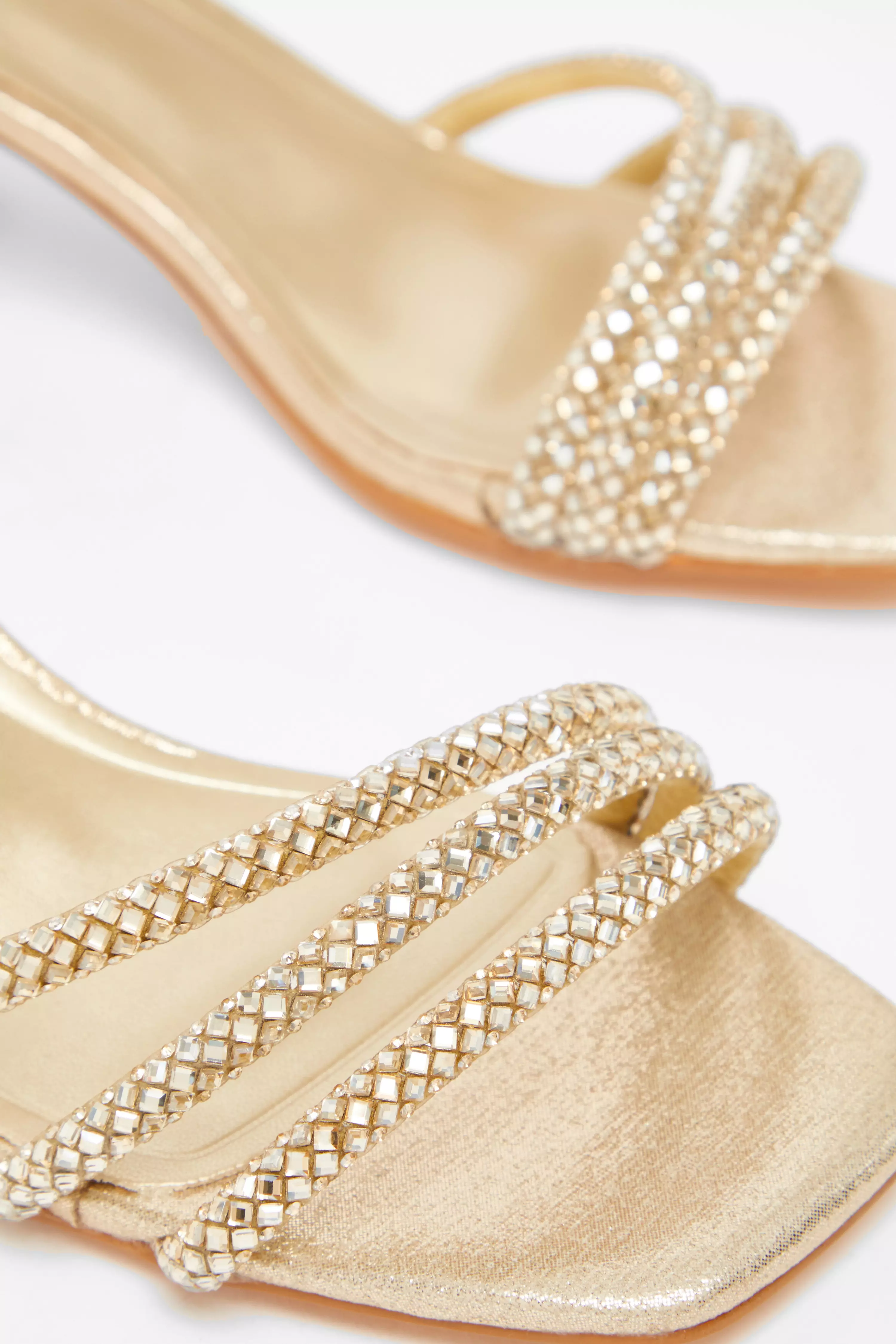 Gold Diamante Low Heeled Sandals