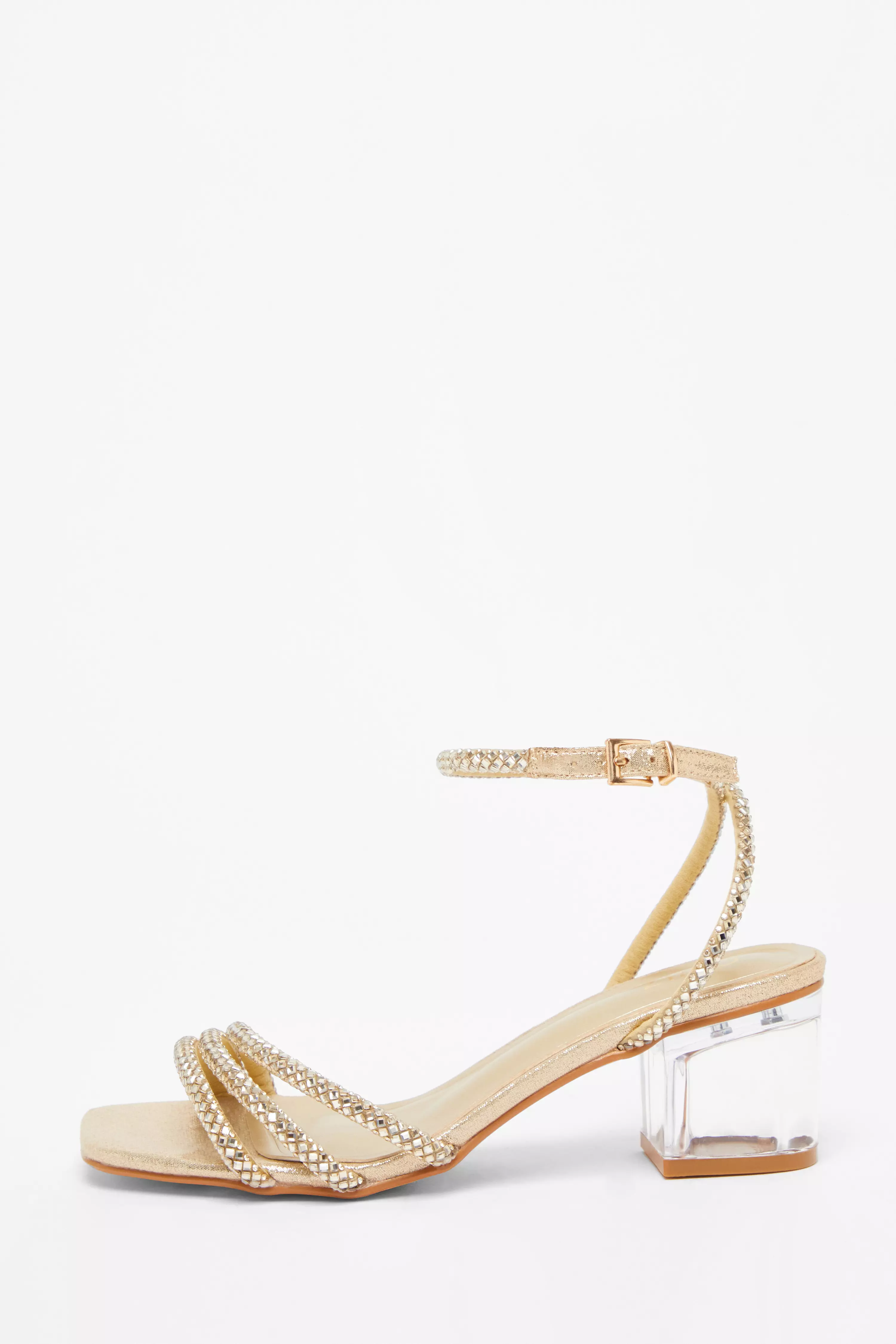 Gold Diamante Low Heeled Sandals