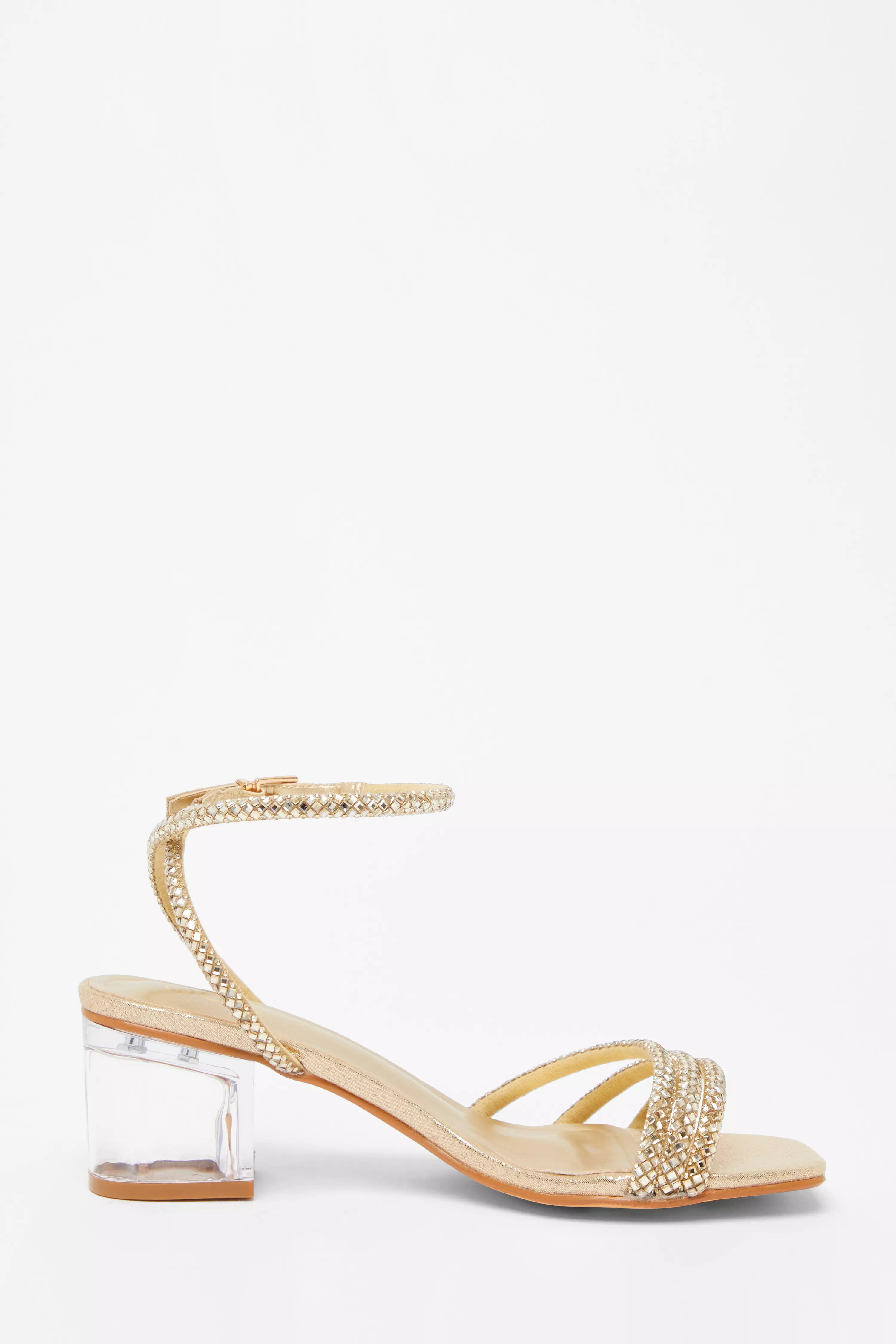 Gold Diamante Low Heeled Sandals