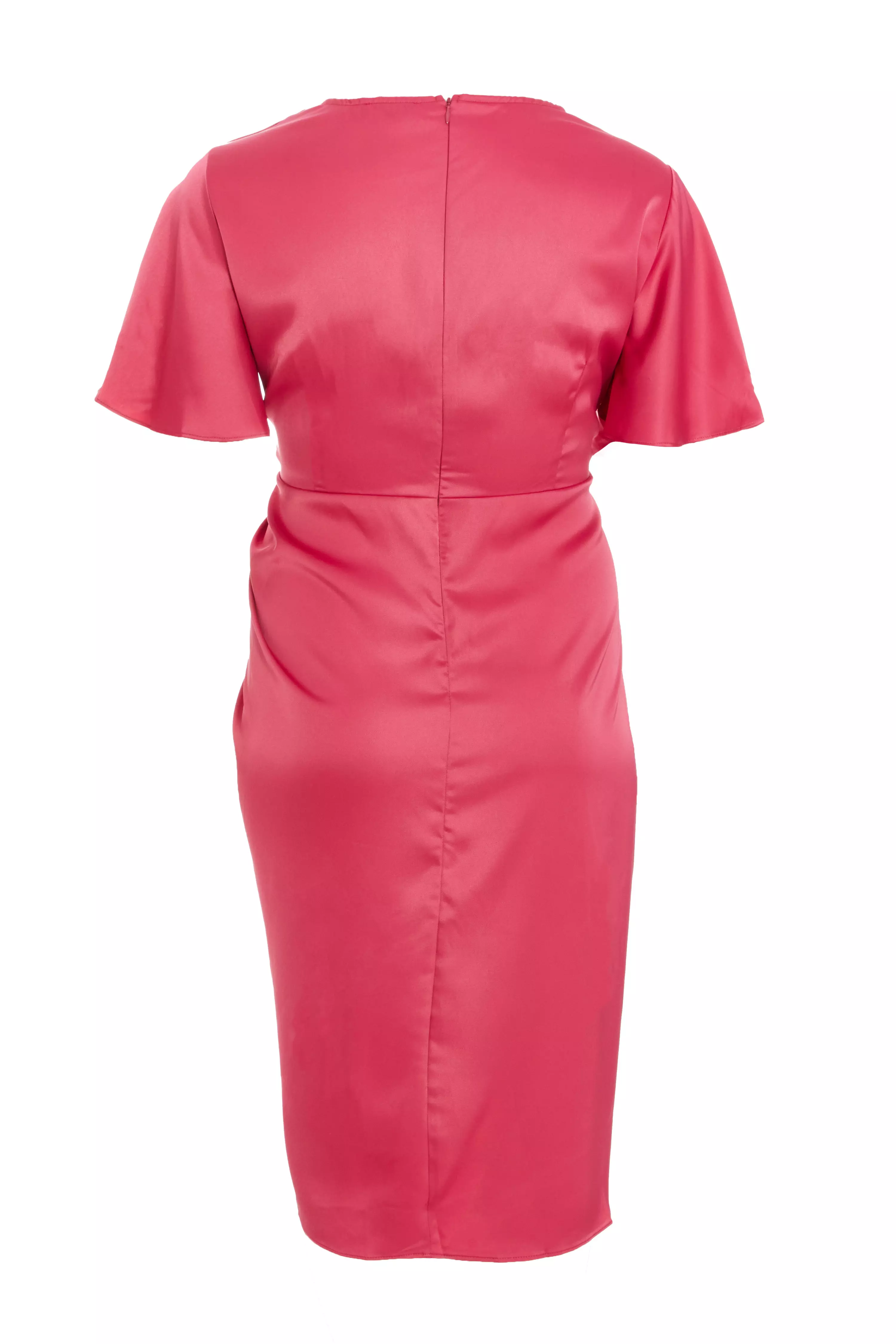 Curve Raspberry Satin Ruched Wrap Midi Dress