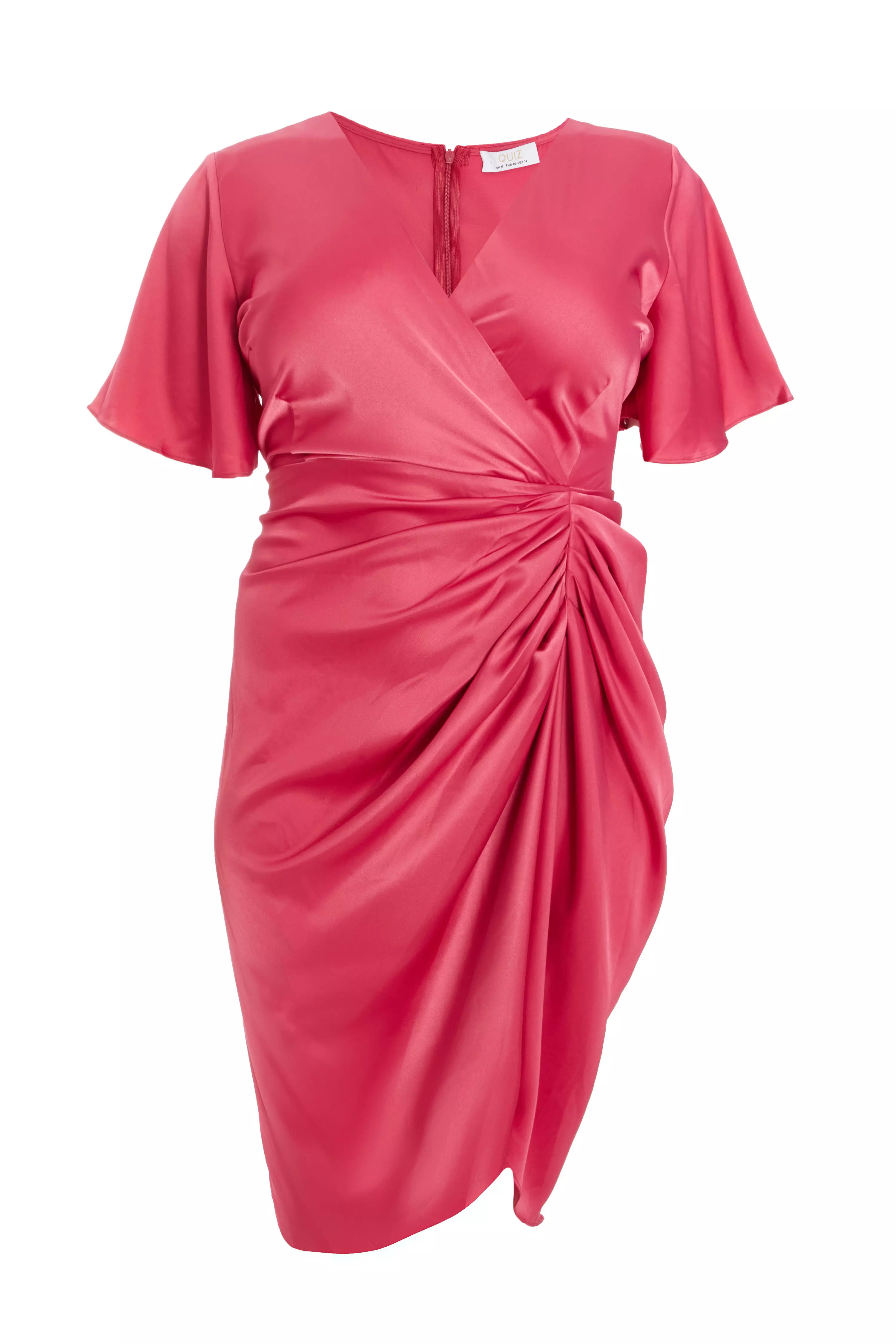 Curve Raspberry Satin Wrap Midi Dress