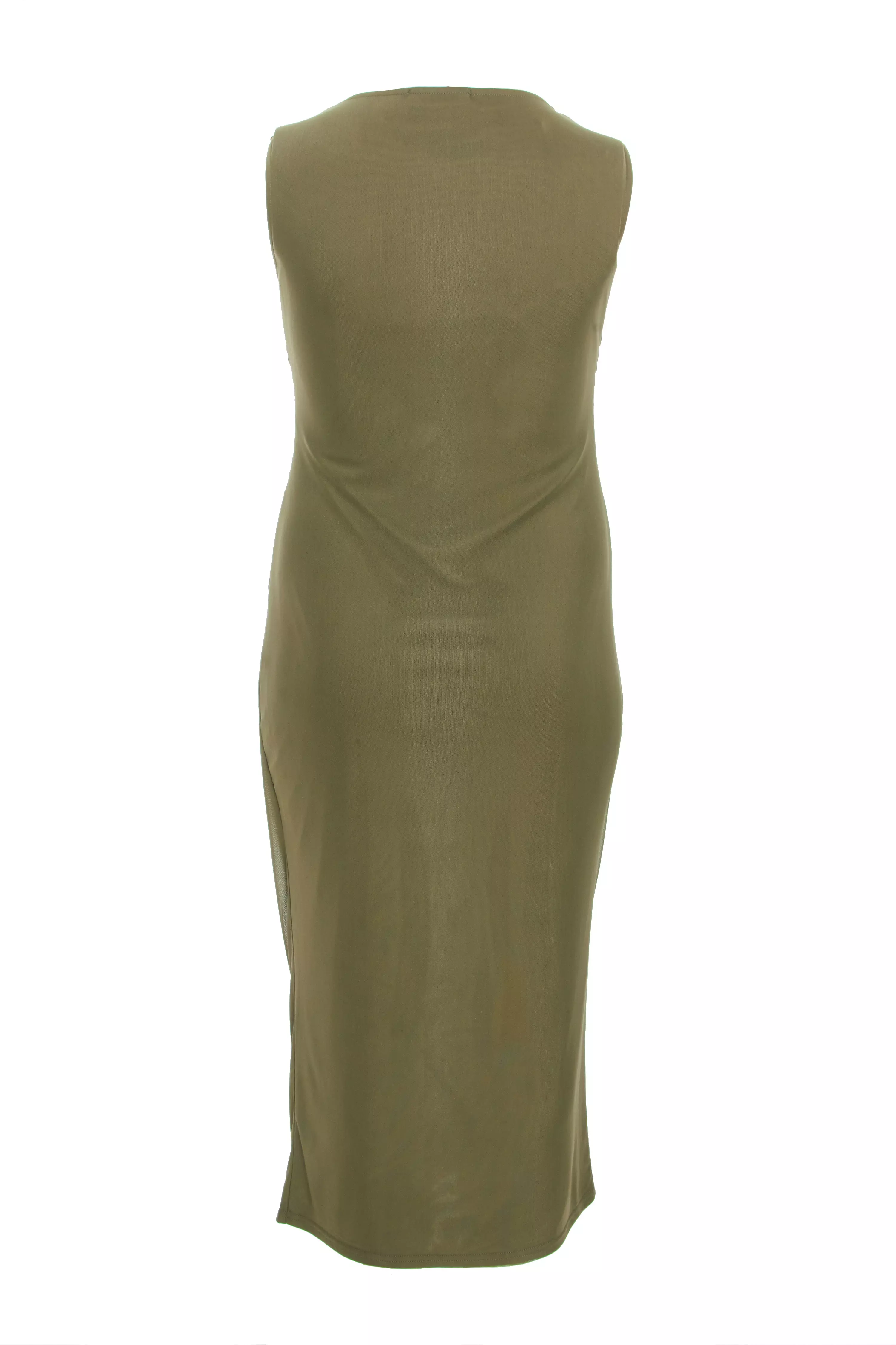 Curve Khaki Round Neck Midaxi Dress