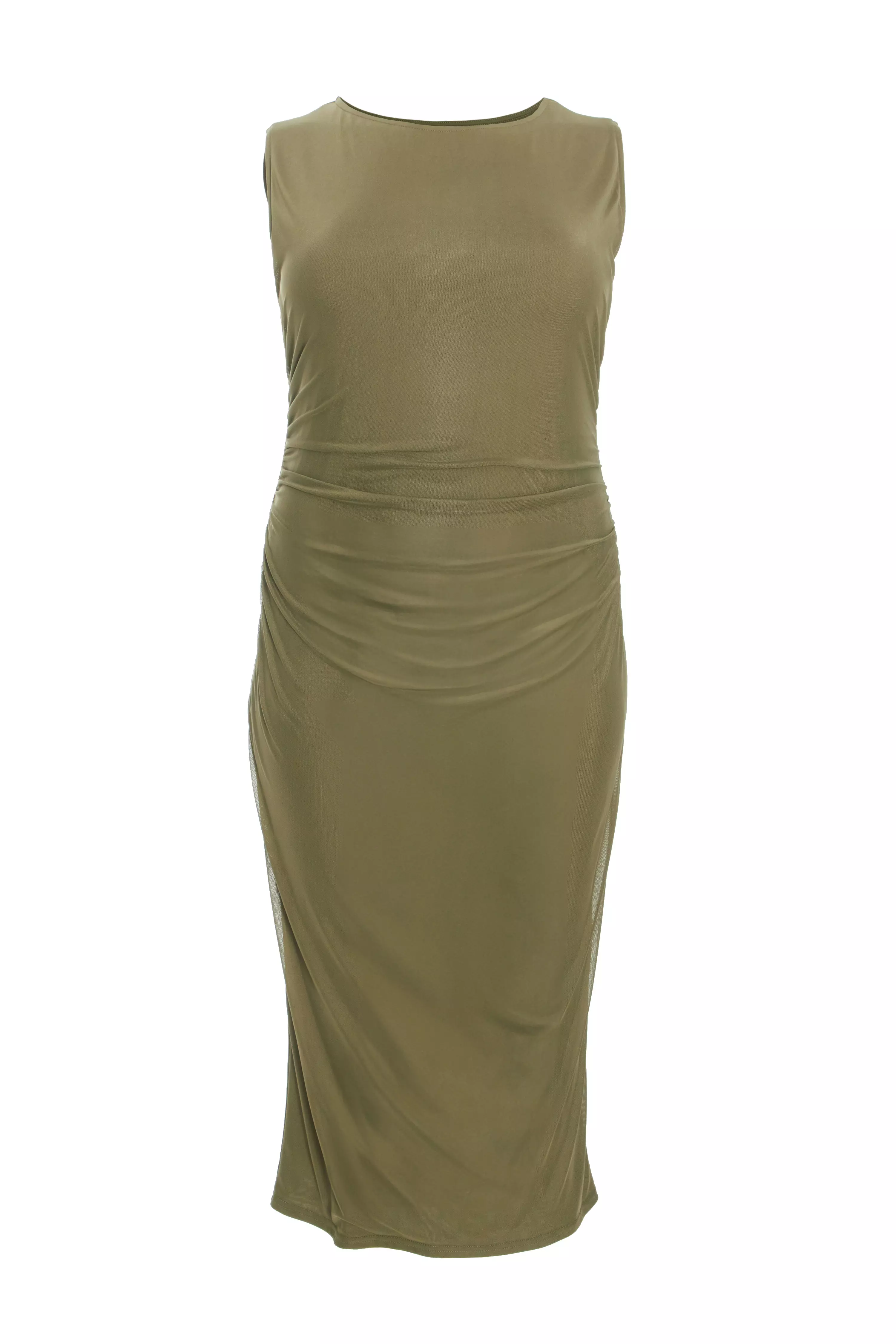 Curve Khaki Round Neck Midaxi Dress