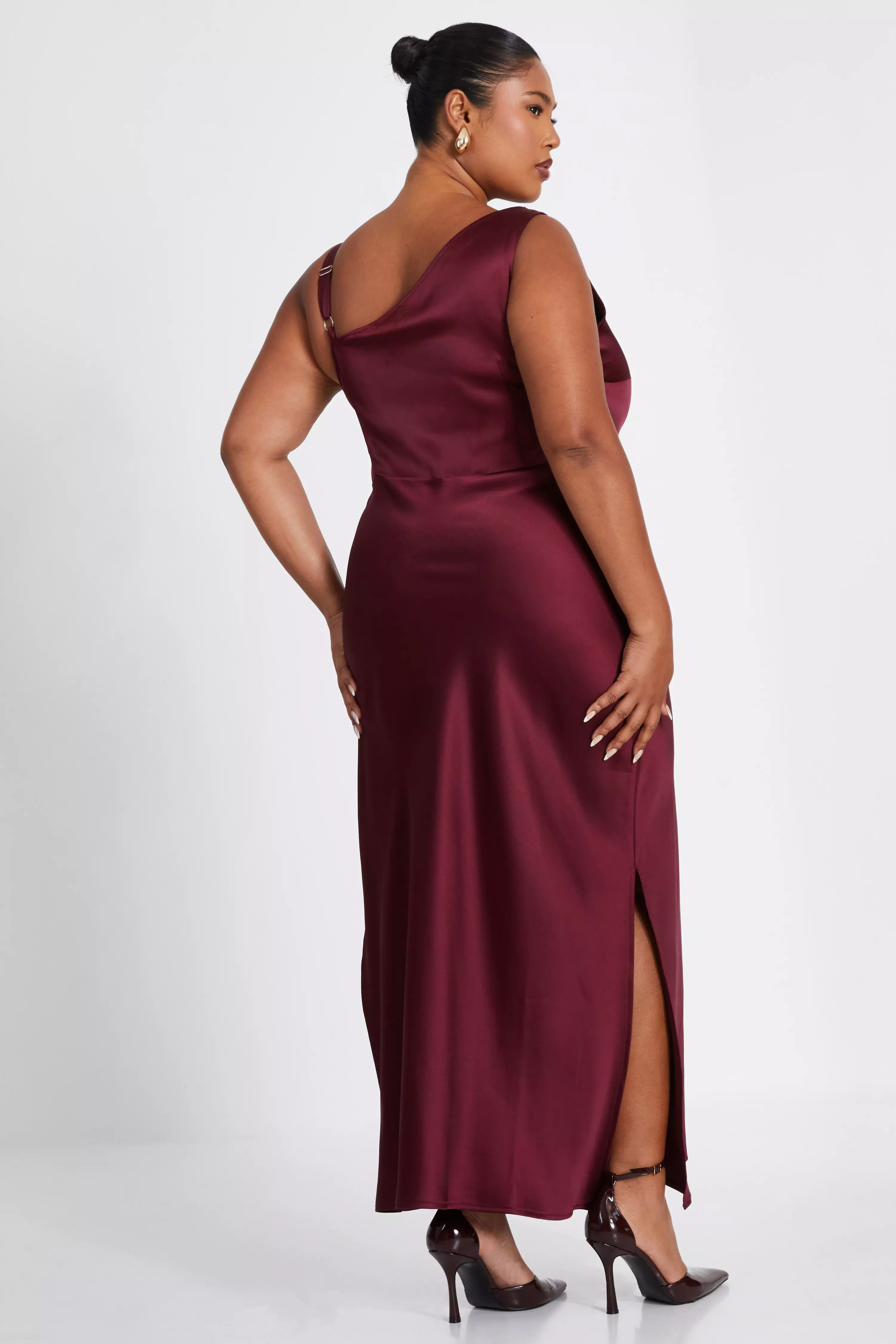 Curve Dark Red Satin Midaxi Dress