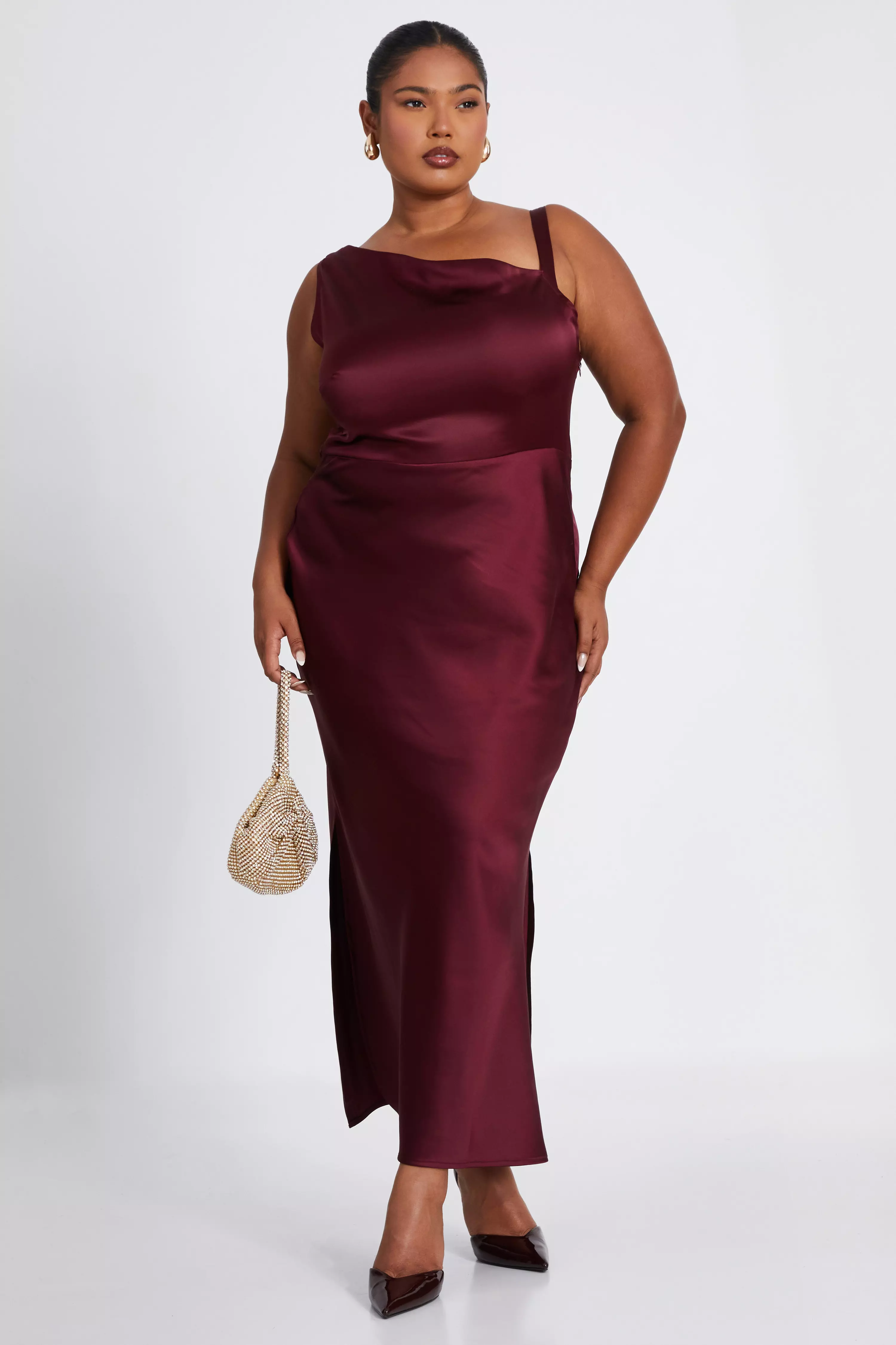 Curve Dark Red Satin Midaxi Dress