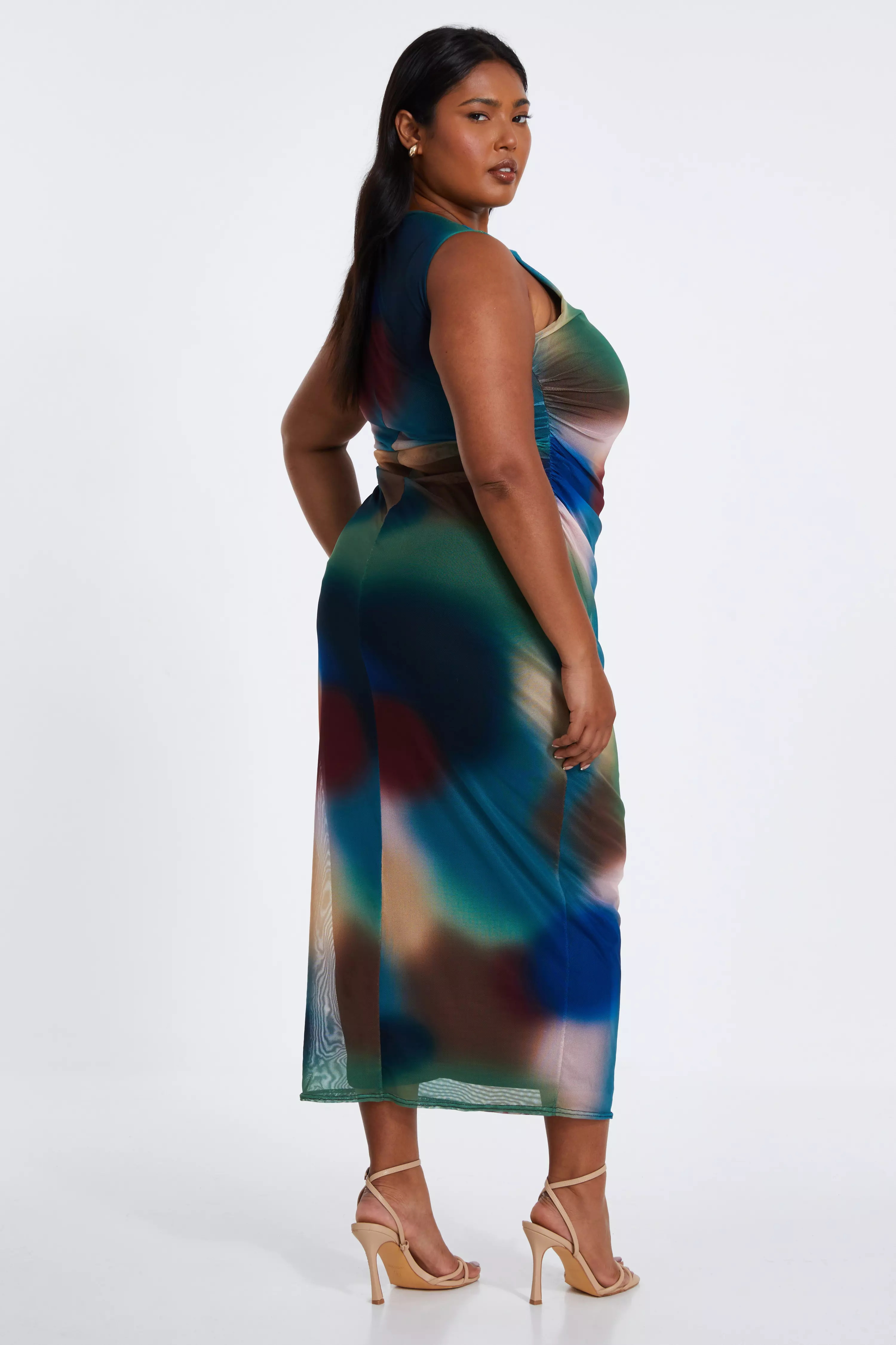 Curve Multicoloured Brushstroke Midaxi Dress