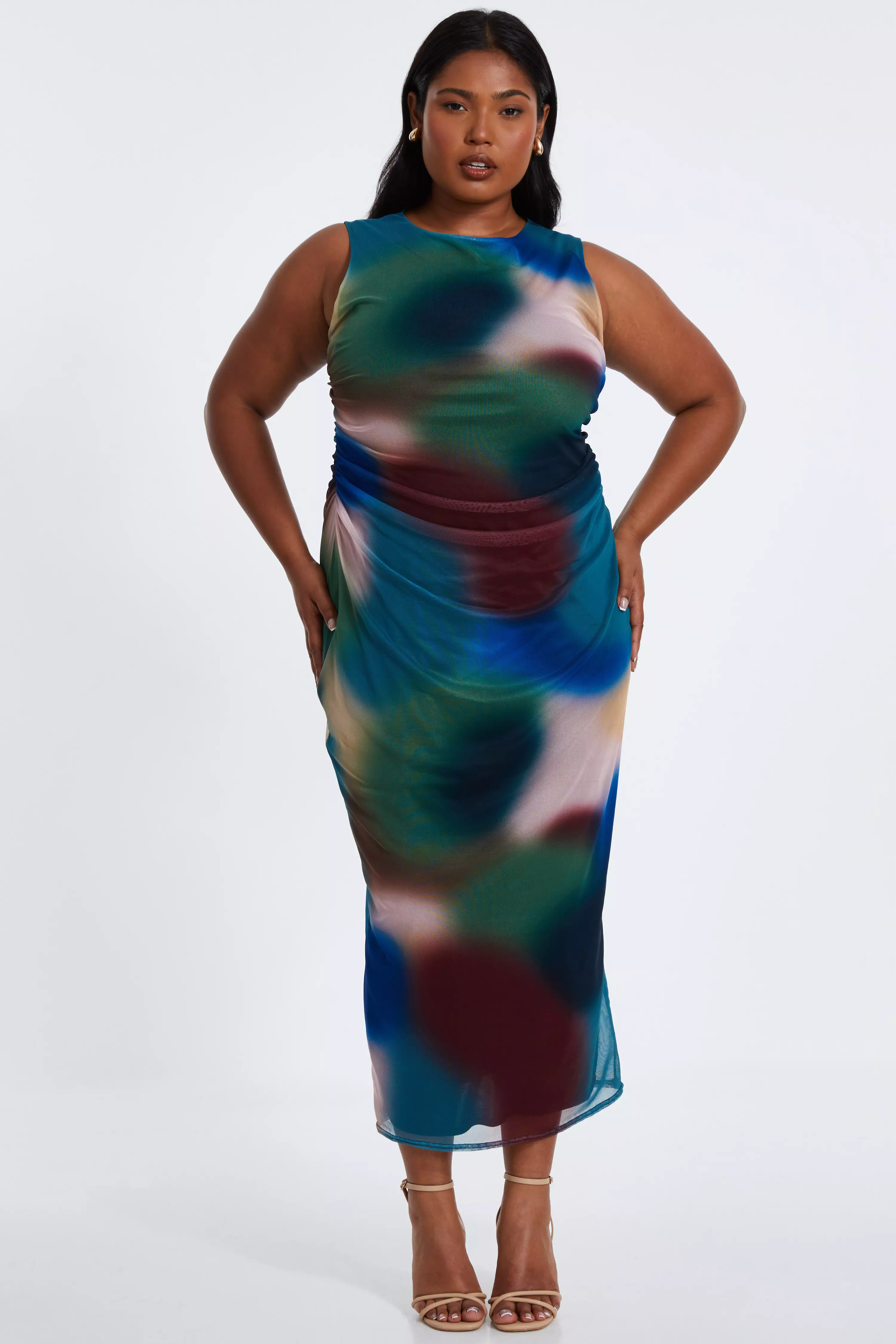 Curve Multicoloured Brushstroke Print Midaxi Dress