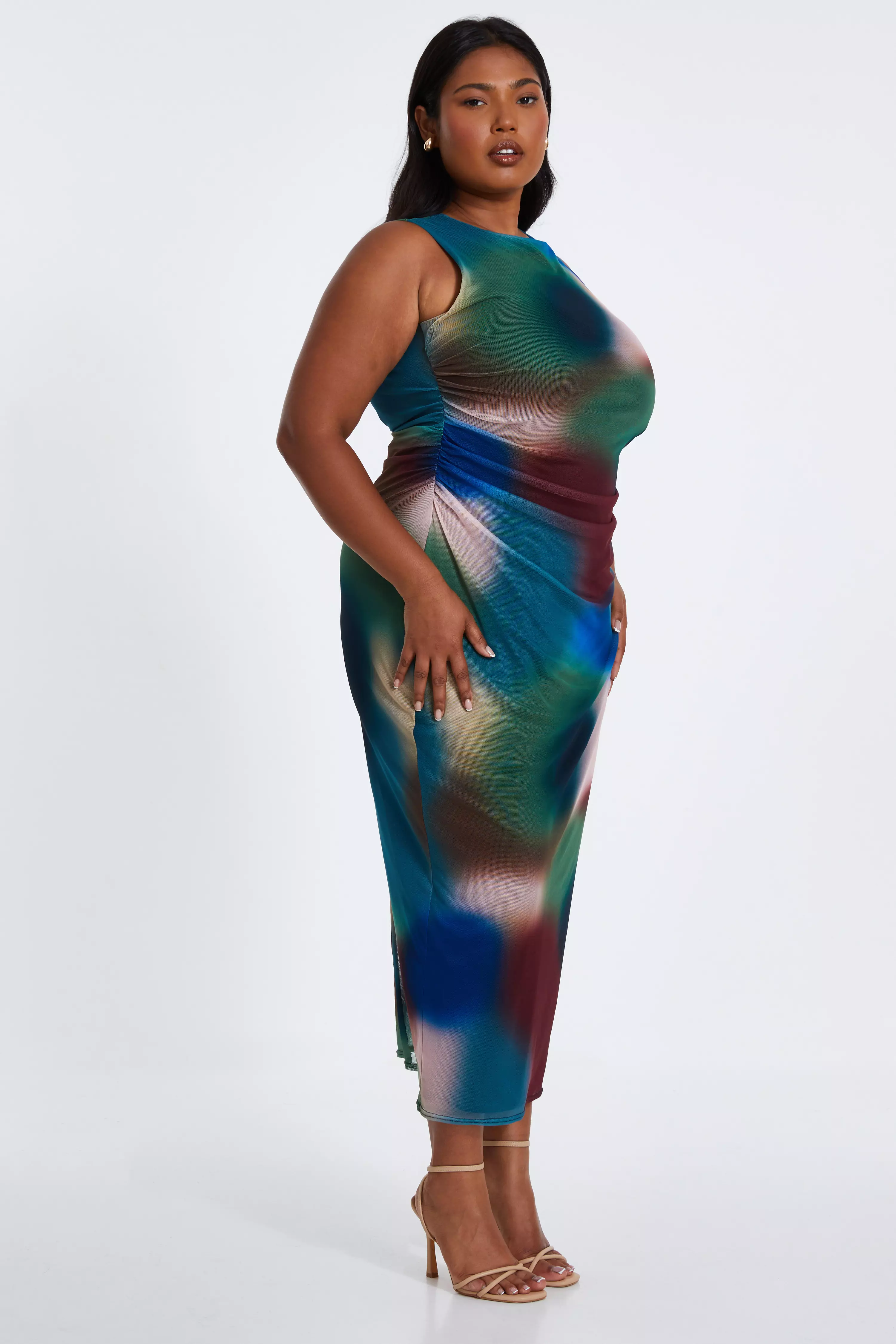 Curve Multicoloured Brushstroke Midaxi Dress